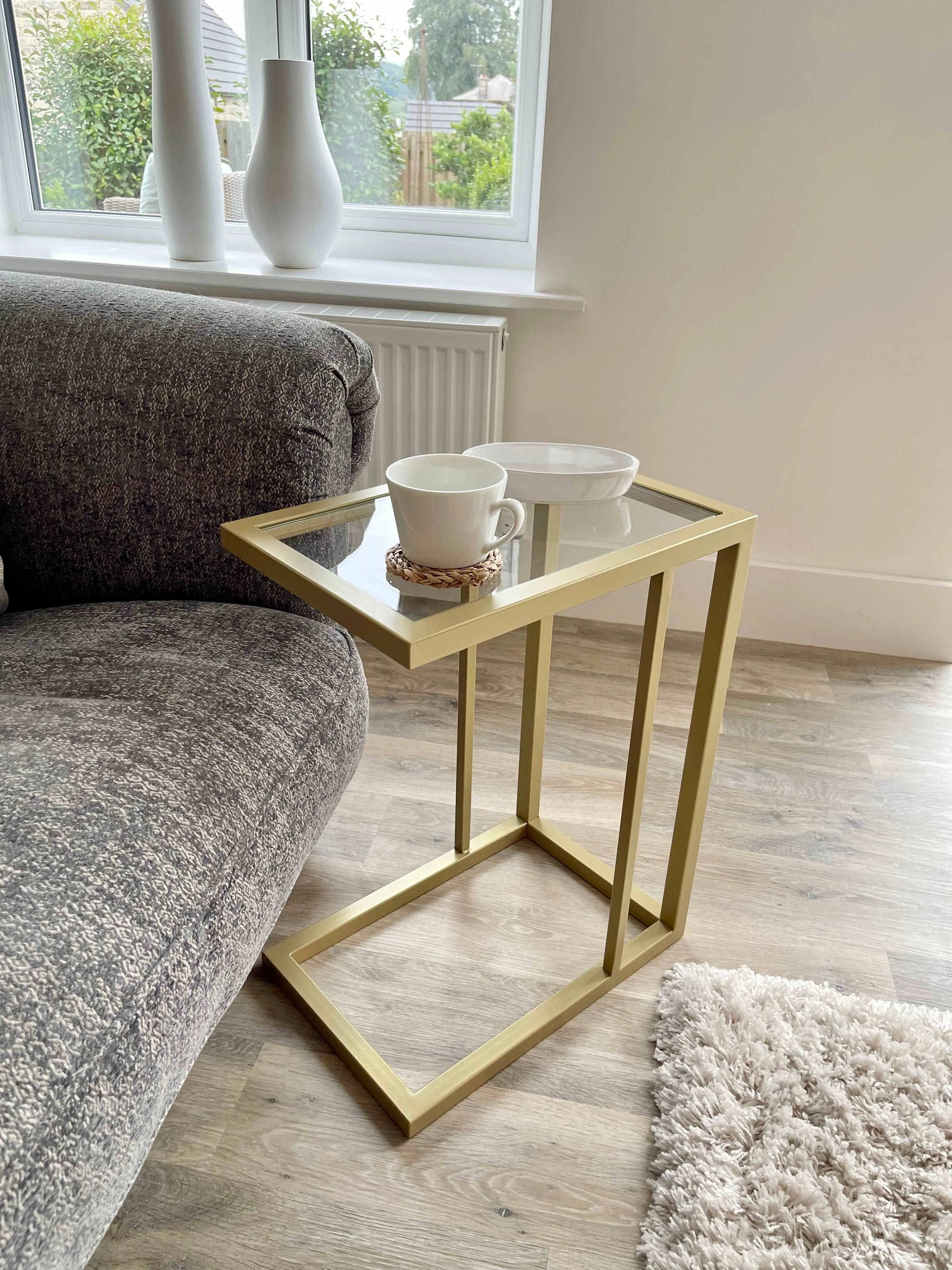 Glass Sofa Side Table - Gold