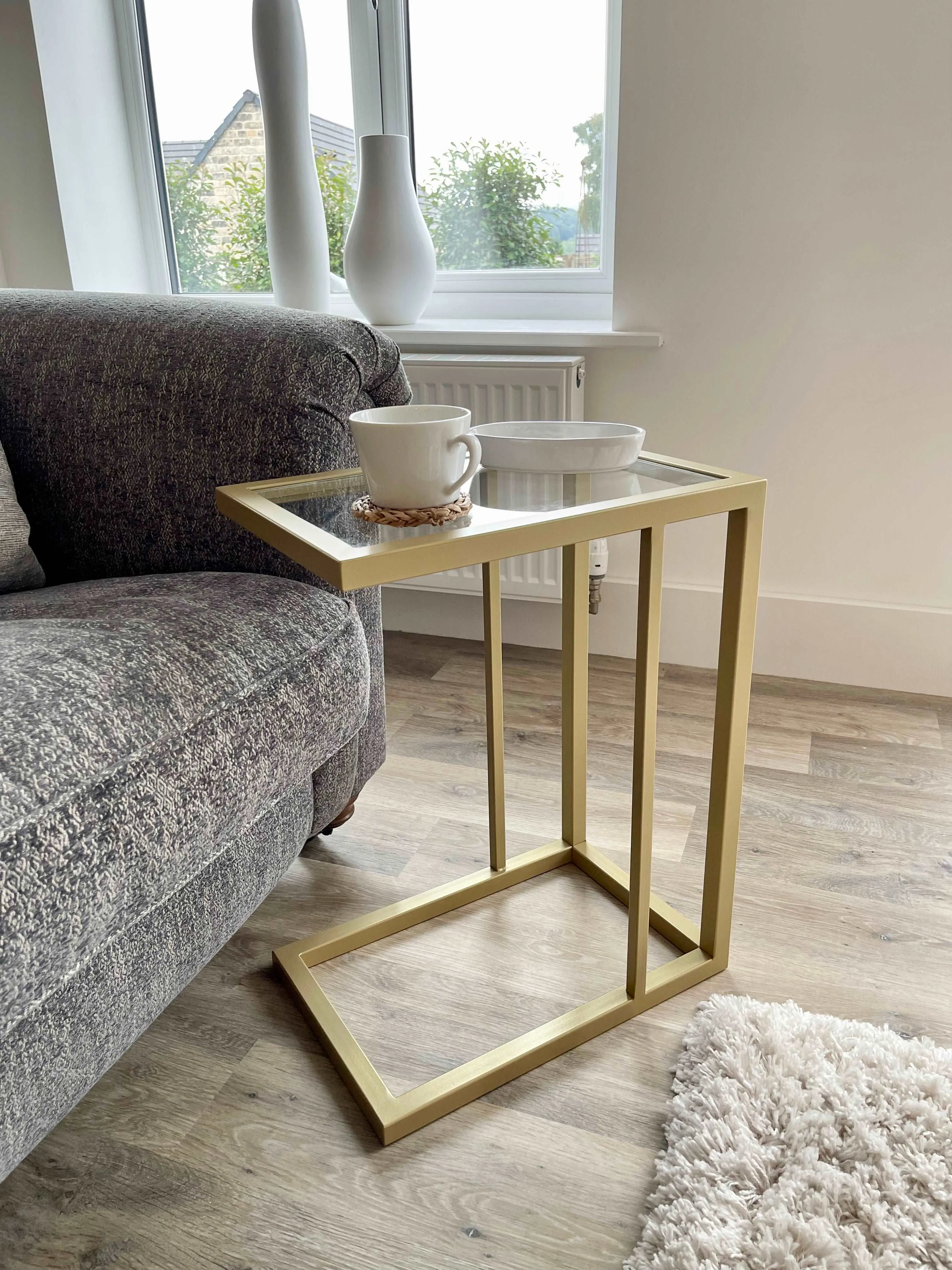 Glass Sofa Side Table - Gold