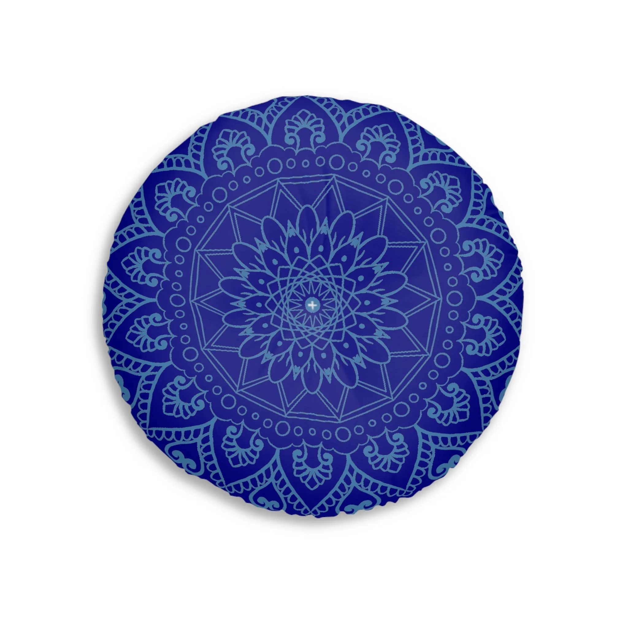 Handmade Mandala Art Floor Cushion - Steel Blue - Round