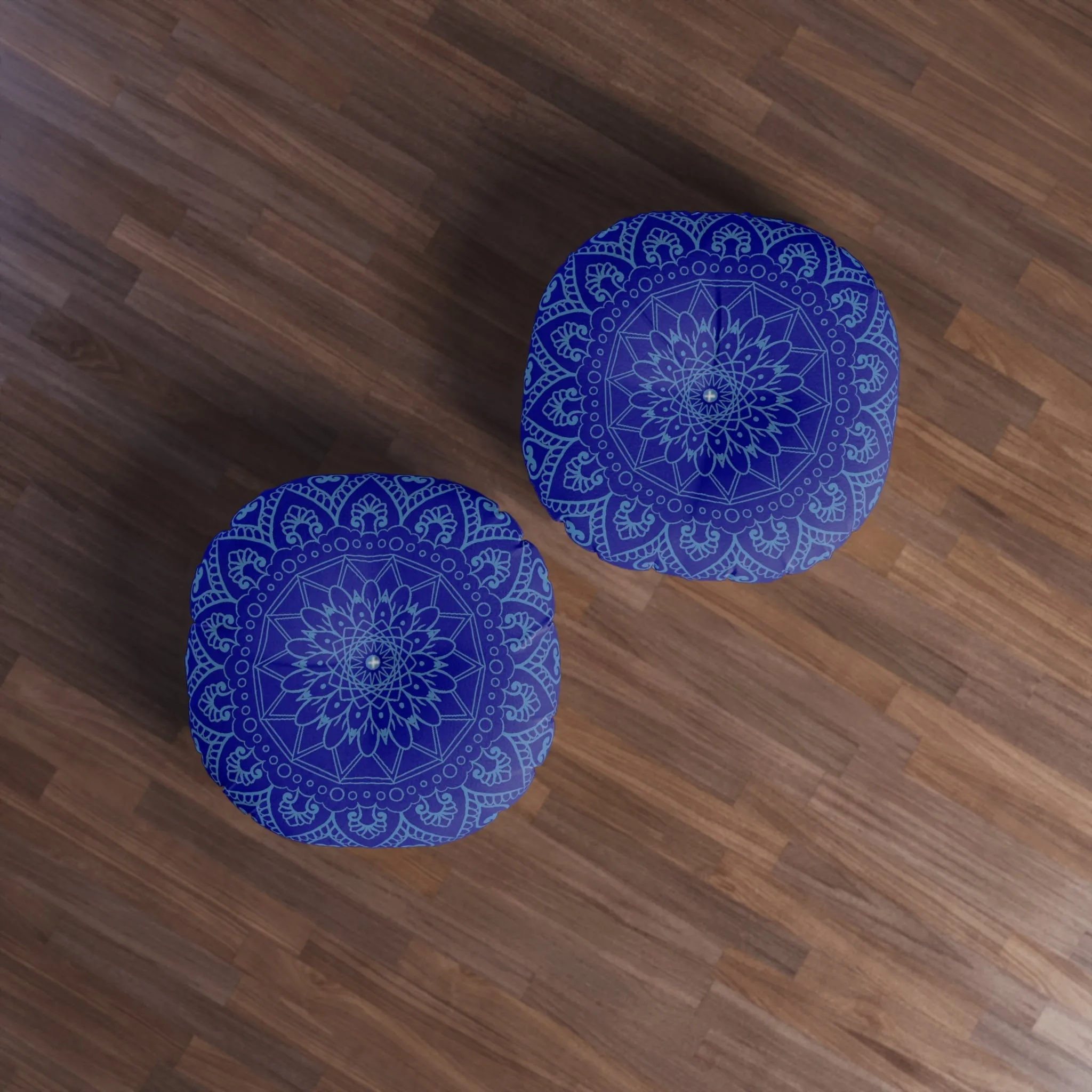 Handmade Mandala Art Floor Cushion - Steel Blue - Round