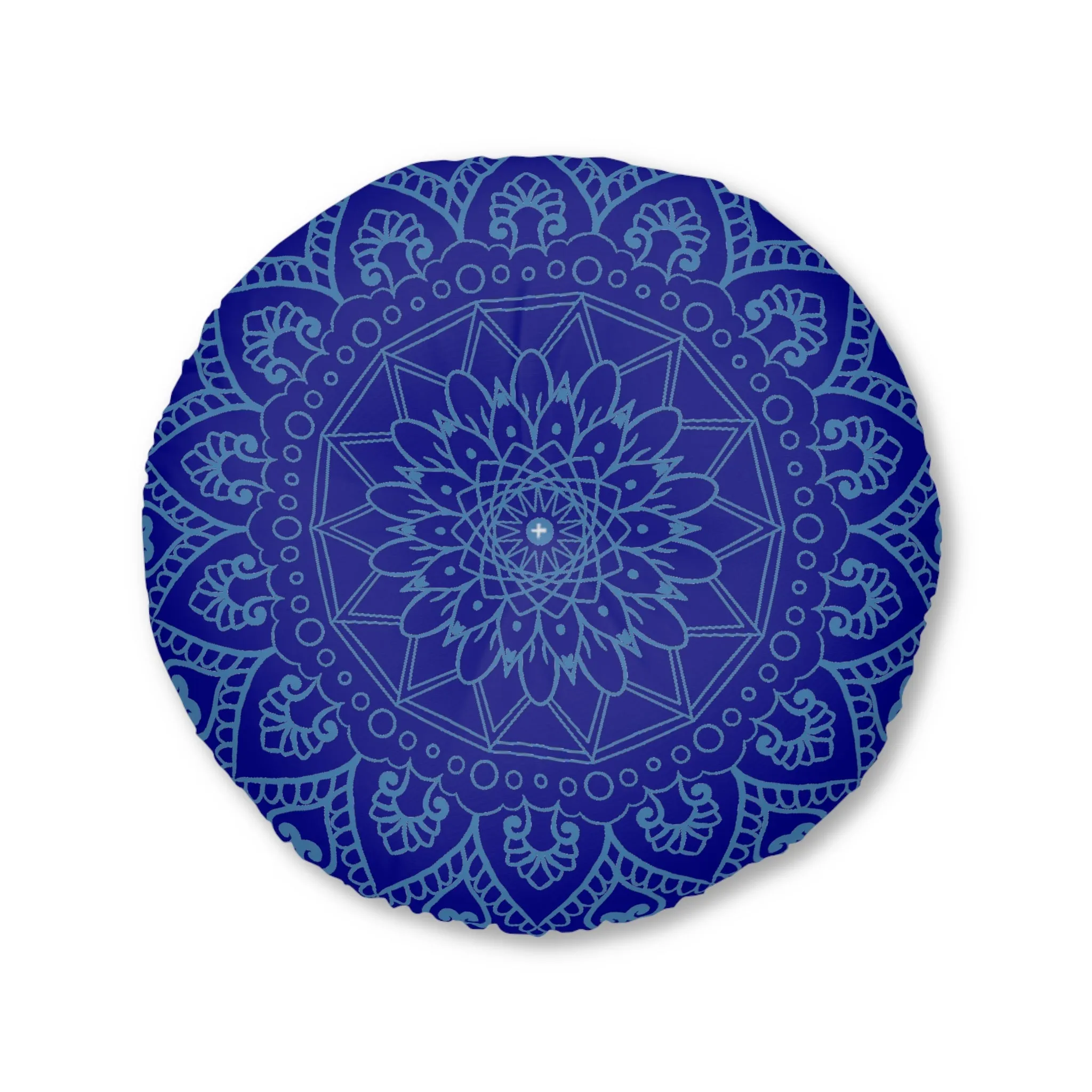 Handmade Mandala Art Floor Cushion - Steel Blue - Round