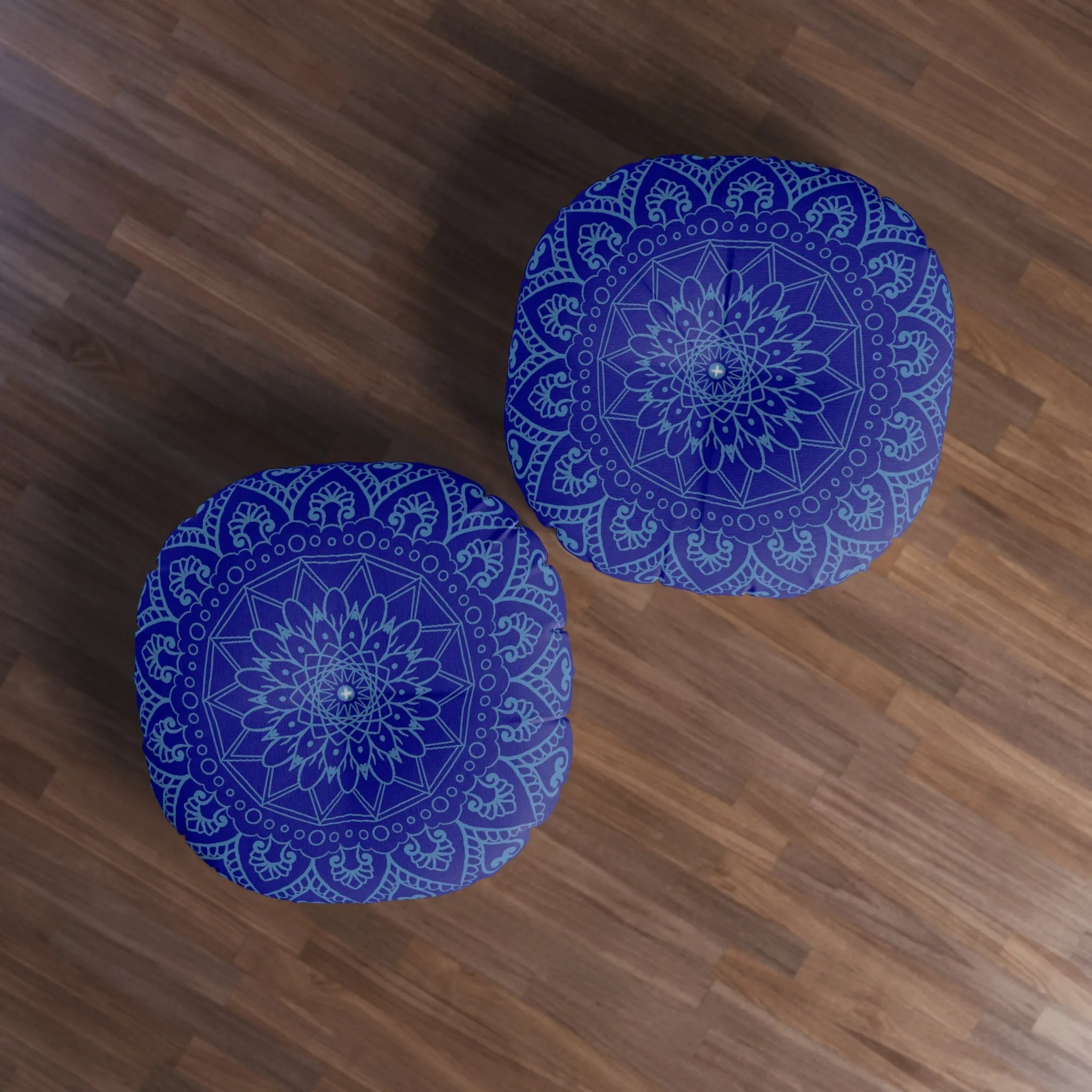 Handmade Mandala Art Floor Cushion - Steel Blue - Round