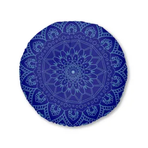 Handmade Mandala Art Floor Cushion - Steel Blue - Round