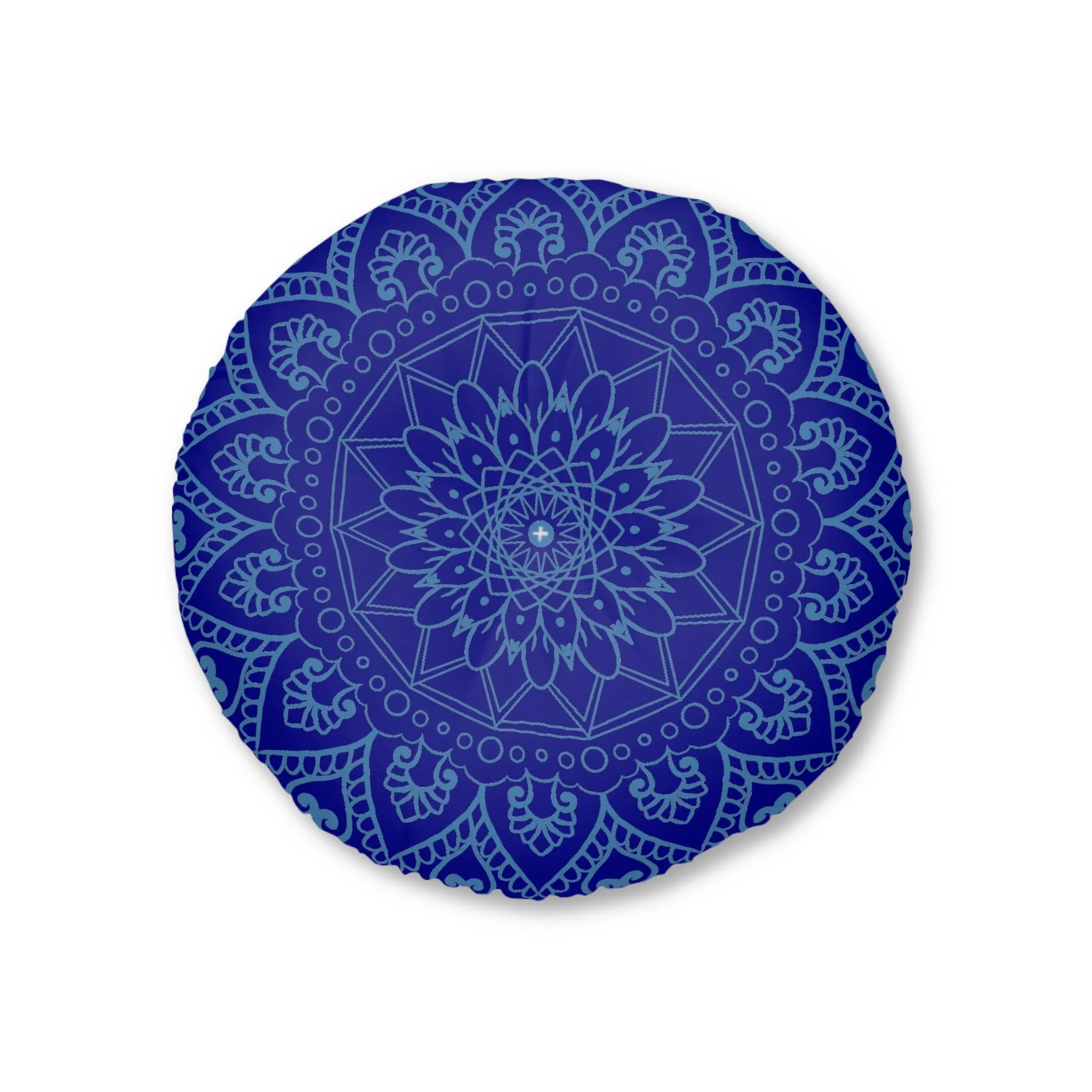 Handmade Mandala Art Floor Cushion - Steel Blue - Round