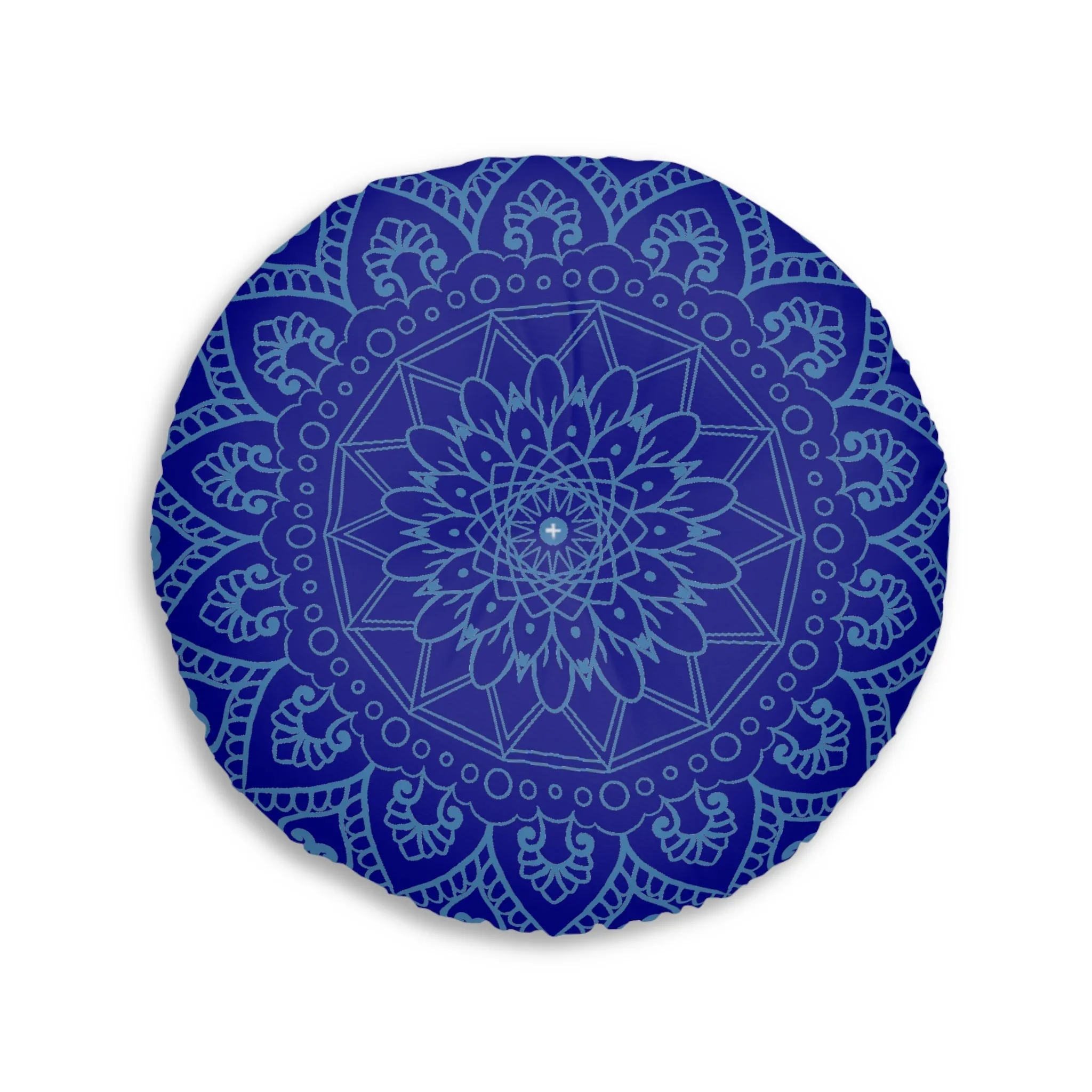 Handmade Mandala Art Floor Cushion - Steel Blue - Round