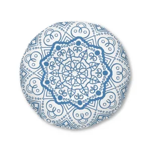 Handmade Mandala Art Floor Cushion - Steel Blue - Tufted Round Pillow