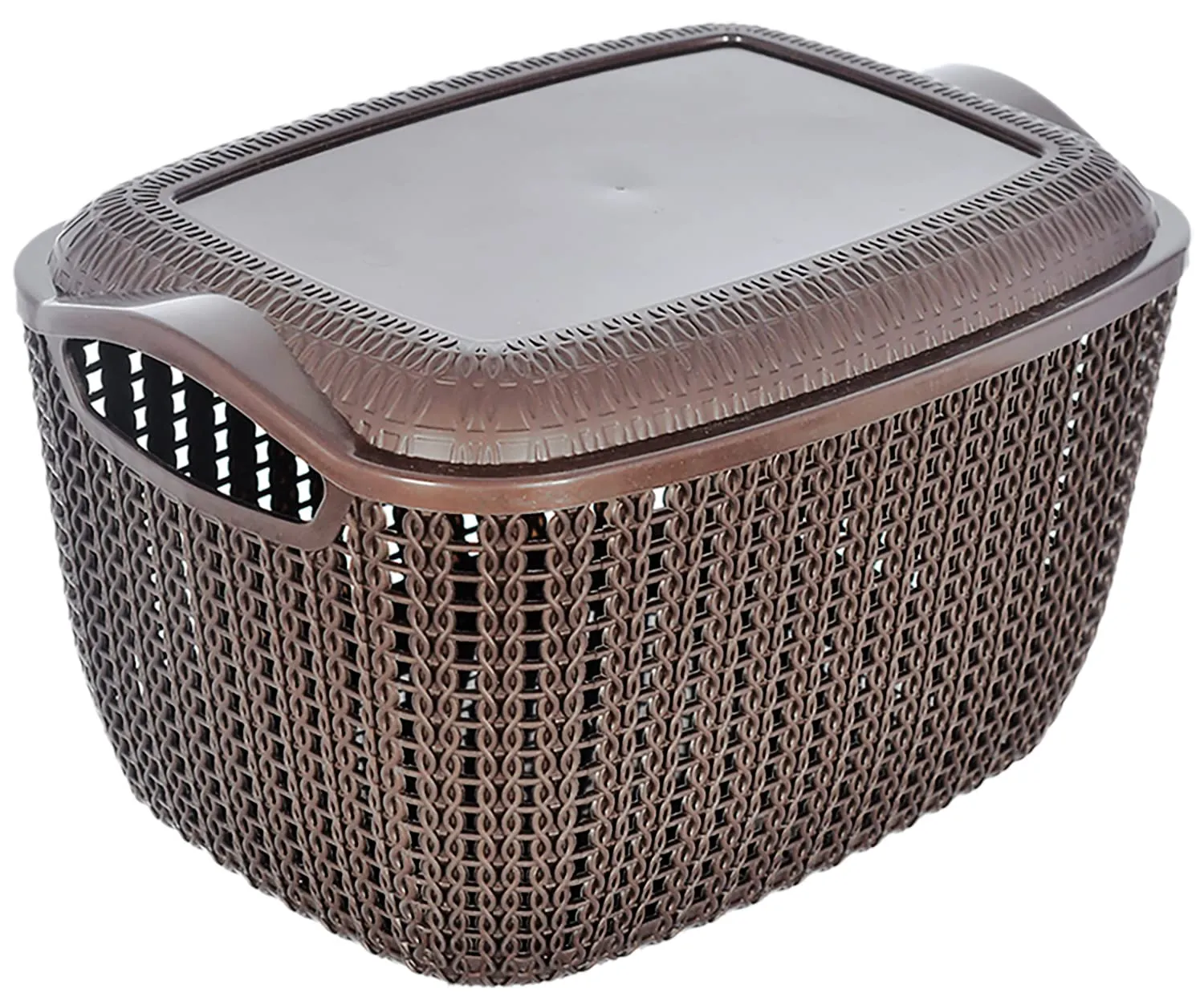 Heart Home Multipurposes Small M 25 Plastic Basket, Organizer For Kitchen, Countertops, Cabinets, Bathroom With Lids- Pack of 6 (Brown) -46HH044