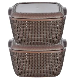 Heart Home Multipurposes Small M 25 Plastic Basket, Organizer For Kitchen, Countertops, Cabinets, Bathroom With Lids- Pack of 6 (Brown) -46HH044