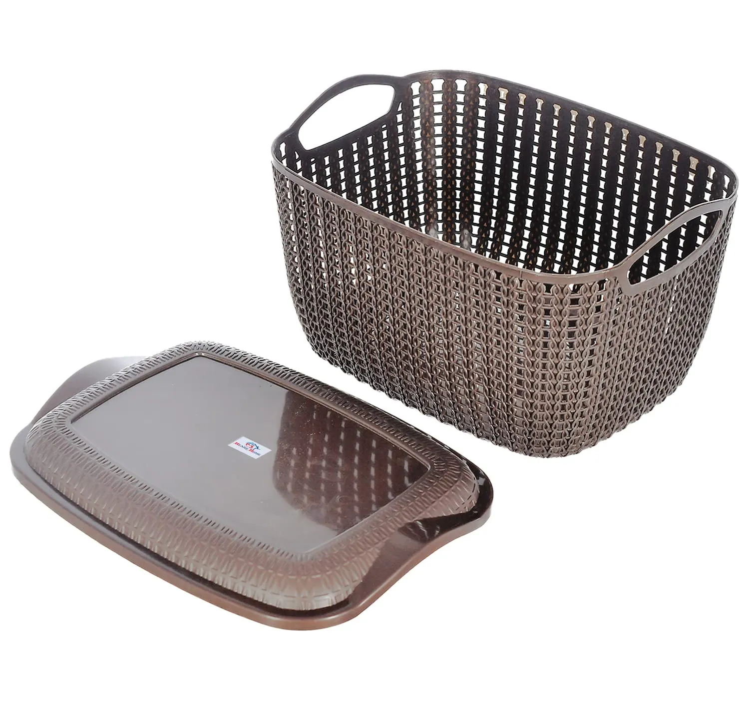 Heart Home Multipurposes Small M 25 Plastic Basket, Organizer For Kitchen, Countertops, Cabinets, Bathroom With Lids- Pack of 6 (Brown) -46HH044