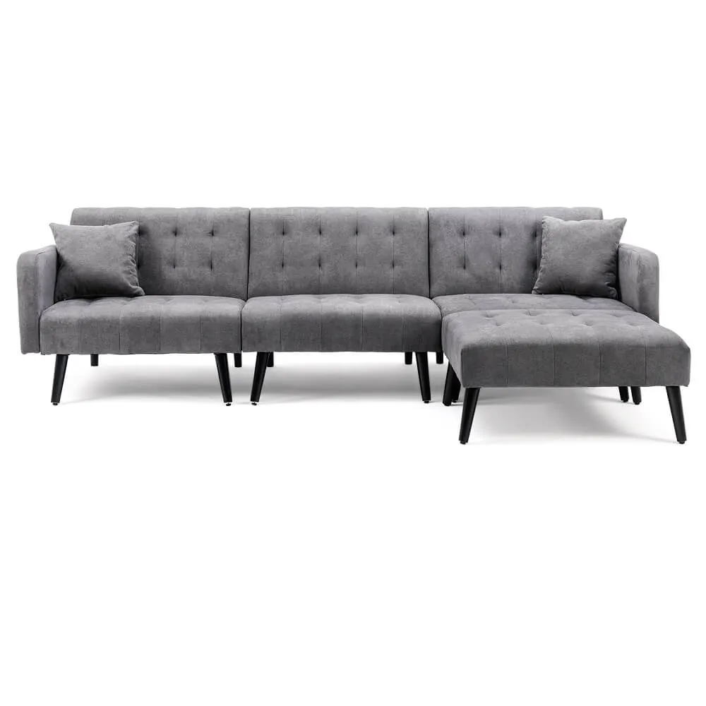 Homrest Linen Sectional Convertible Sofa Bed, L-Shaped Reversible Sleeper, Dark Grey