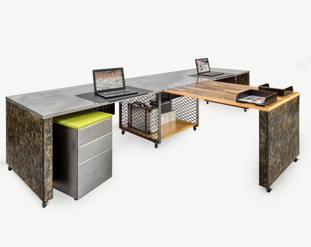 Industrial 2 Pack Desks with Storage and Return