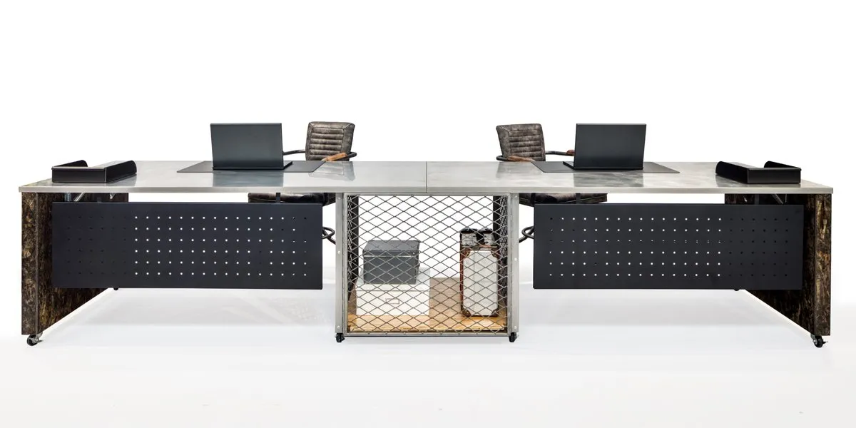 Industrial 2 Pack Desks with Storage