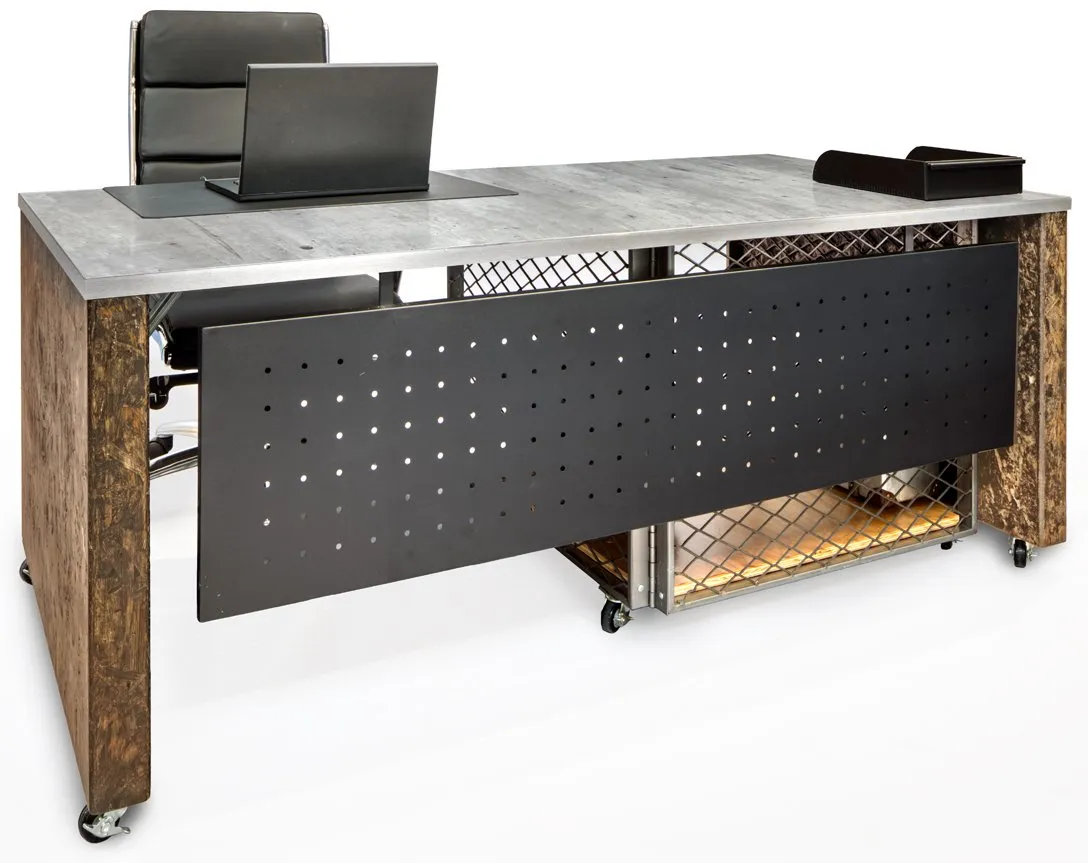 Industrial Executive Desk on Casters with Storage