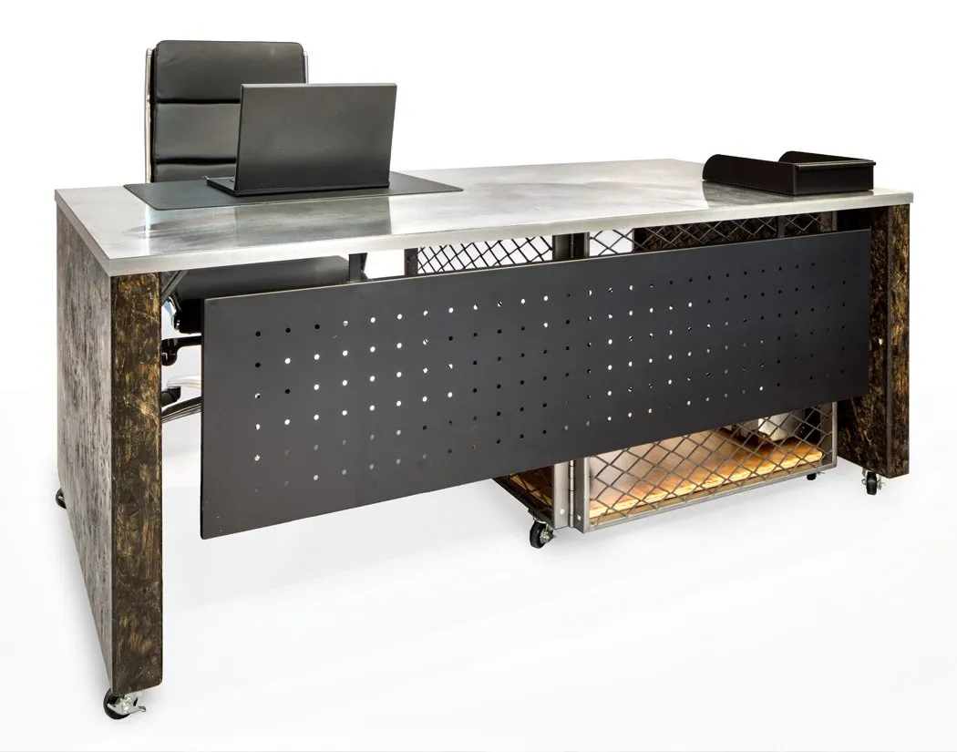 Industrial Executive Desk on Casters with Storage