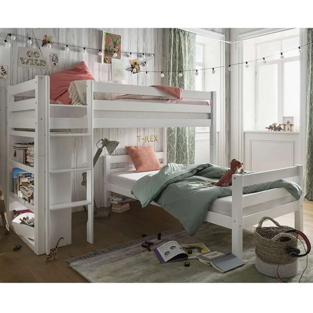 Kidz Beds Beni L Bunk Bed with Bookcase in White