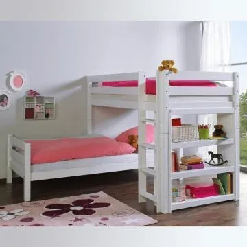 Kidz Beds Beni L Bunk Bed with Bookcase in White