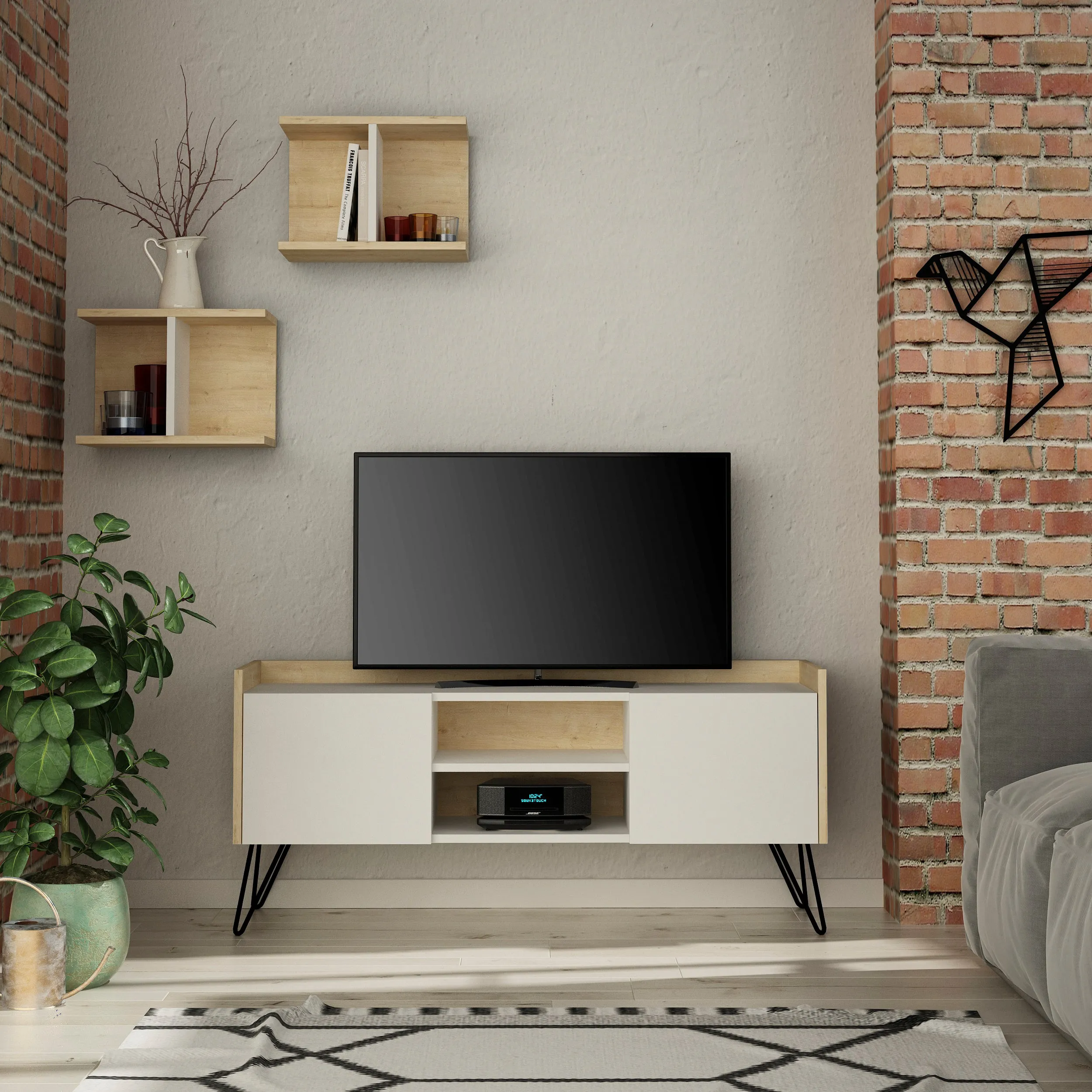 Klappe Modern TV Stand  With Storage And Wall Shelf 126 cm