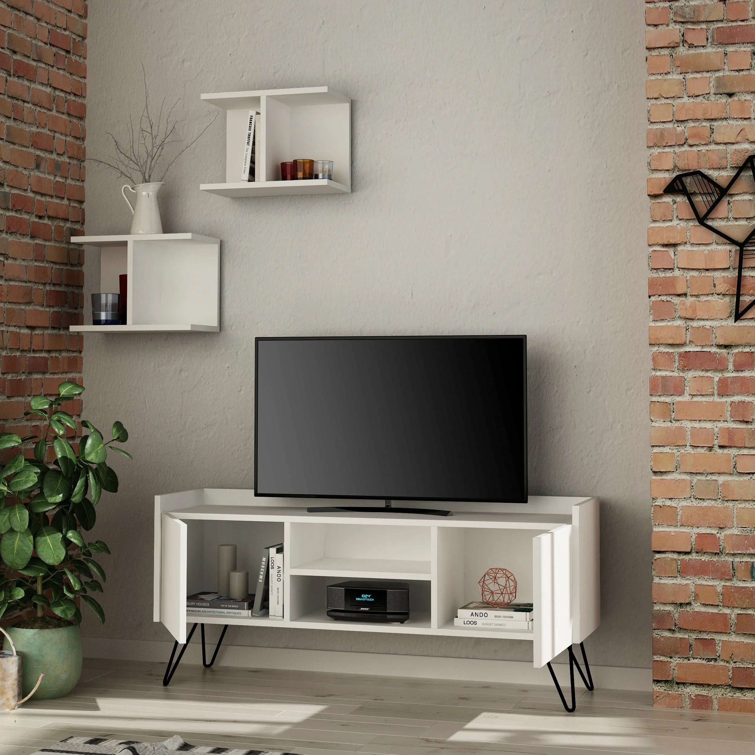 Klappe Modern TV Stand  With Storage And Wall Shelf 126 cm