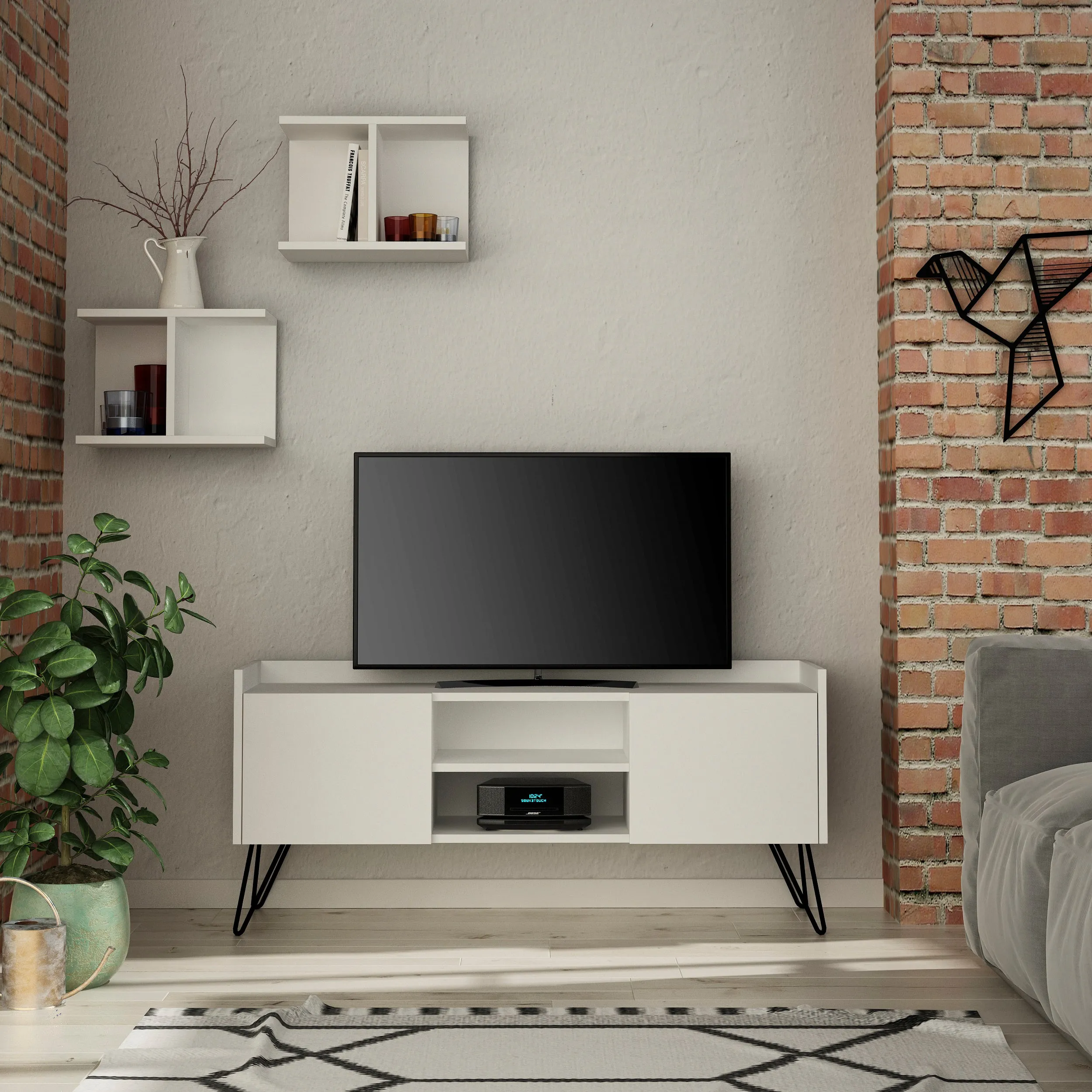 Klappe Modern TV Stand  With Storage And Wall Shelf 126 cm