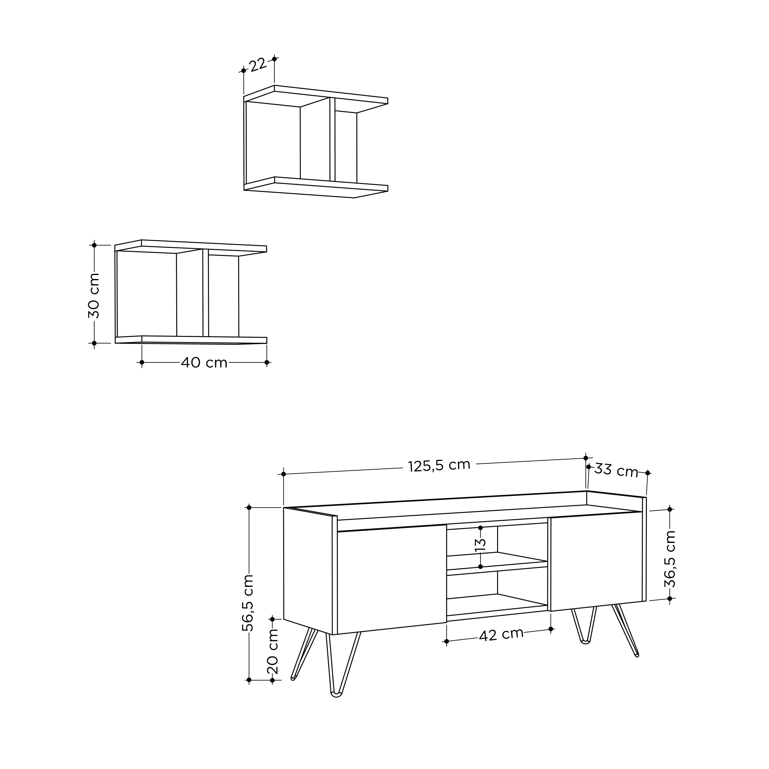 Klappe Modern TV Stand  With Storage And Wall Shelf 126 cm