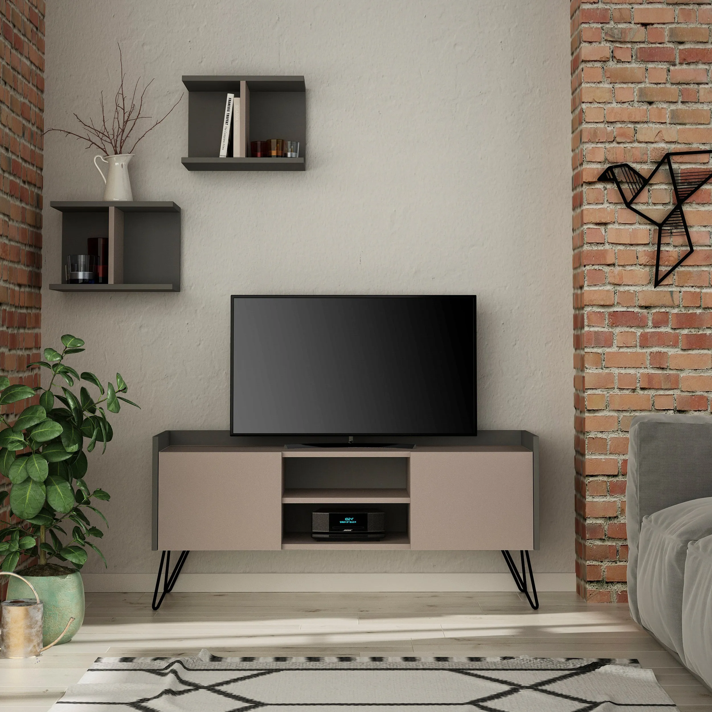 Klappe Modern TV Stand  With Storage And Wall Shelf 126 cm