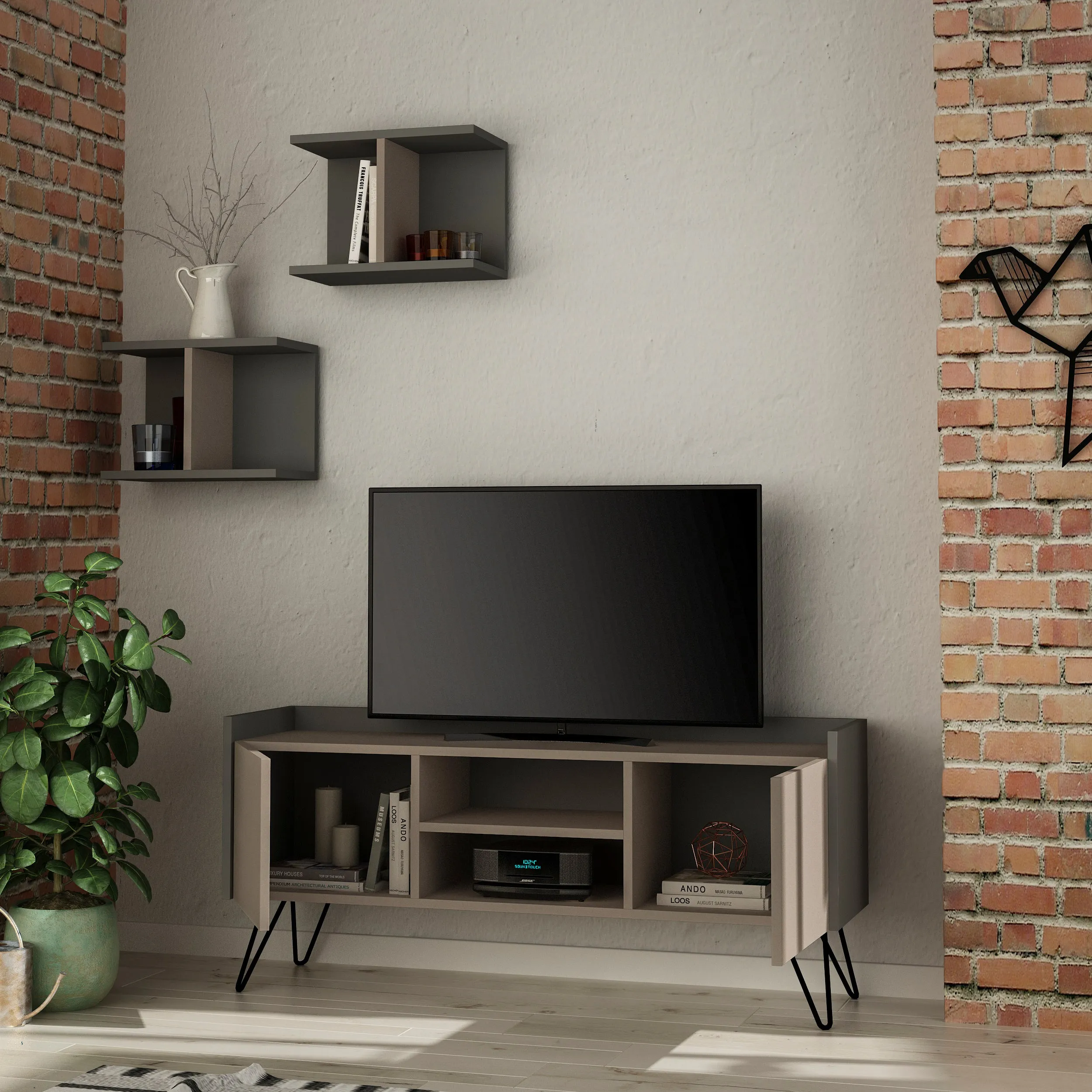 Klappe Modern TV Stand  With Storage And Wall Shelf 126 cm