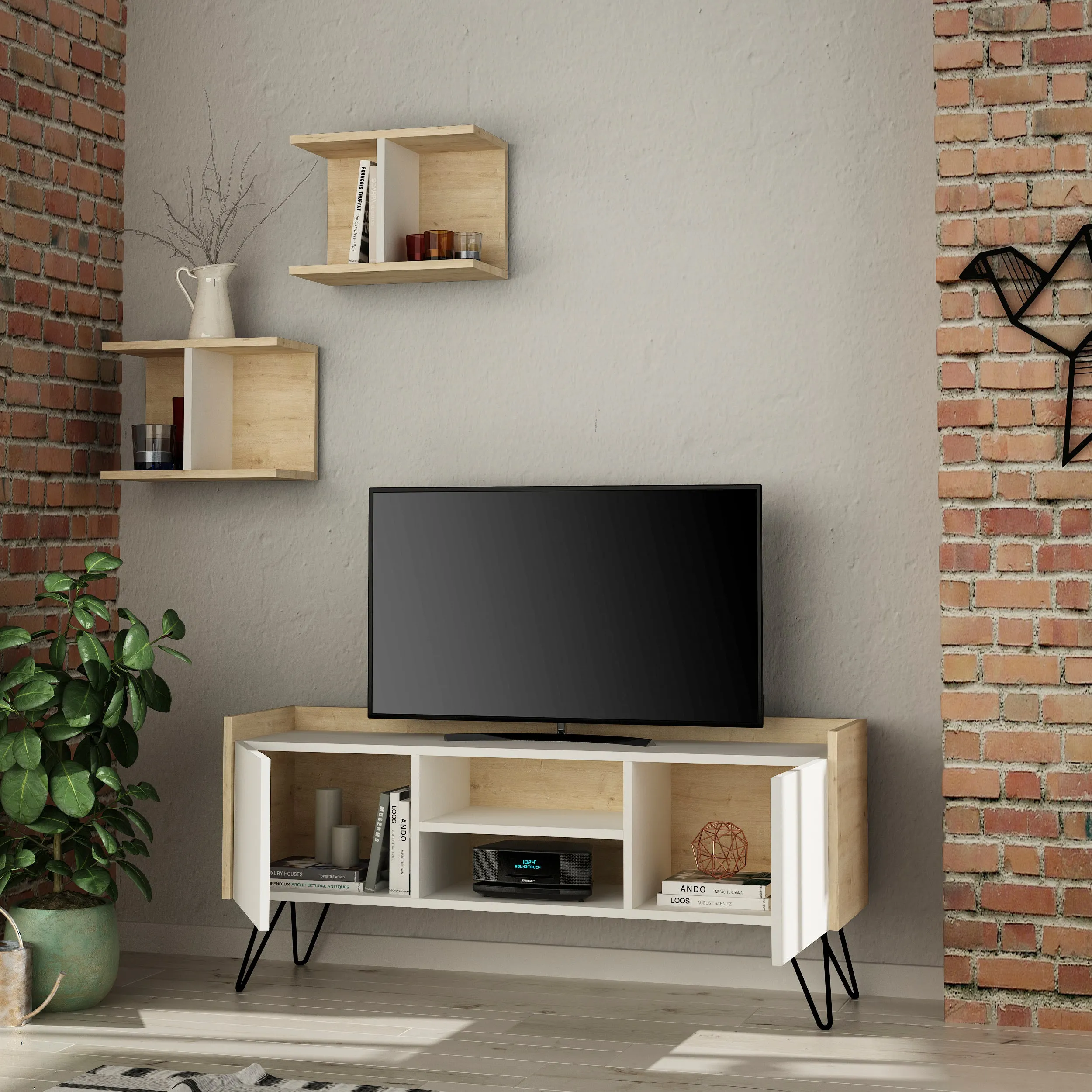 Klappe Modern TV Stand  With Storage And Wall Shelf 126 cm