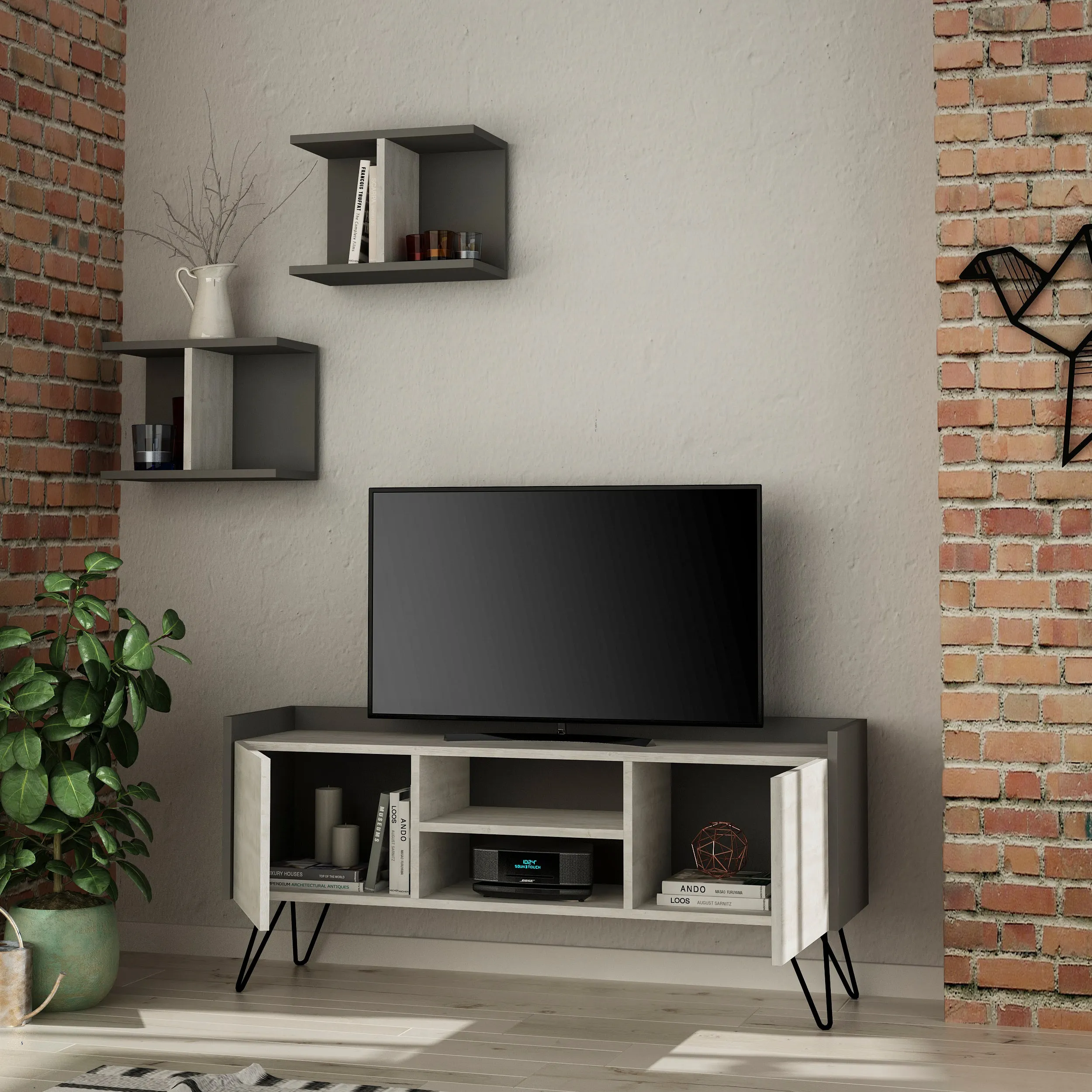 Klappe Modern TV Stand  With Storage And Wall Shelf 126 cm