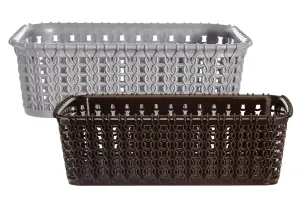 Kuber Industries Multipurposes Small M 15 Plastic Basket, Organizer For Kitchen, Countertops, Cabinets, Bathrooms Without Lid- Pack of 2 (Grey & Brown) -46KM0126