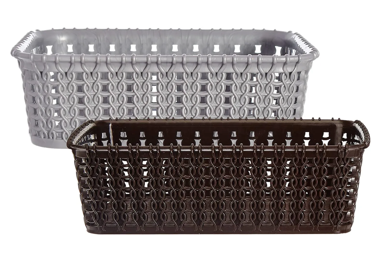 Kuber Industries Multipurposes Small M 15 Plastic Basket, Organizer For Kitchen, Countertops, Cabinets, Bathrooms Without Lid- Pack of 2 (Grey & Brown) -46KM0126