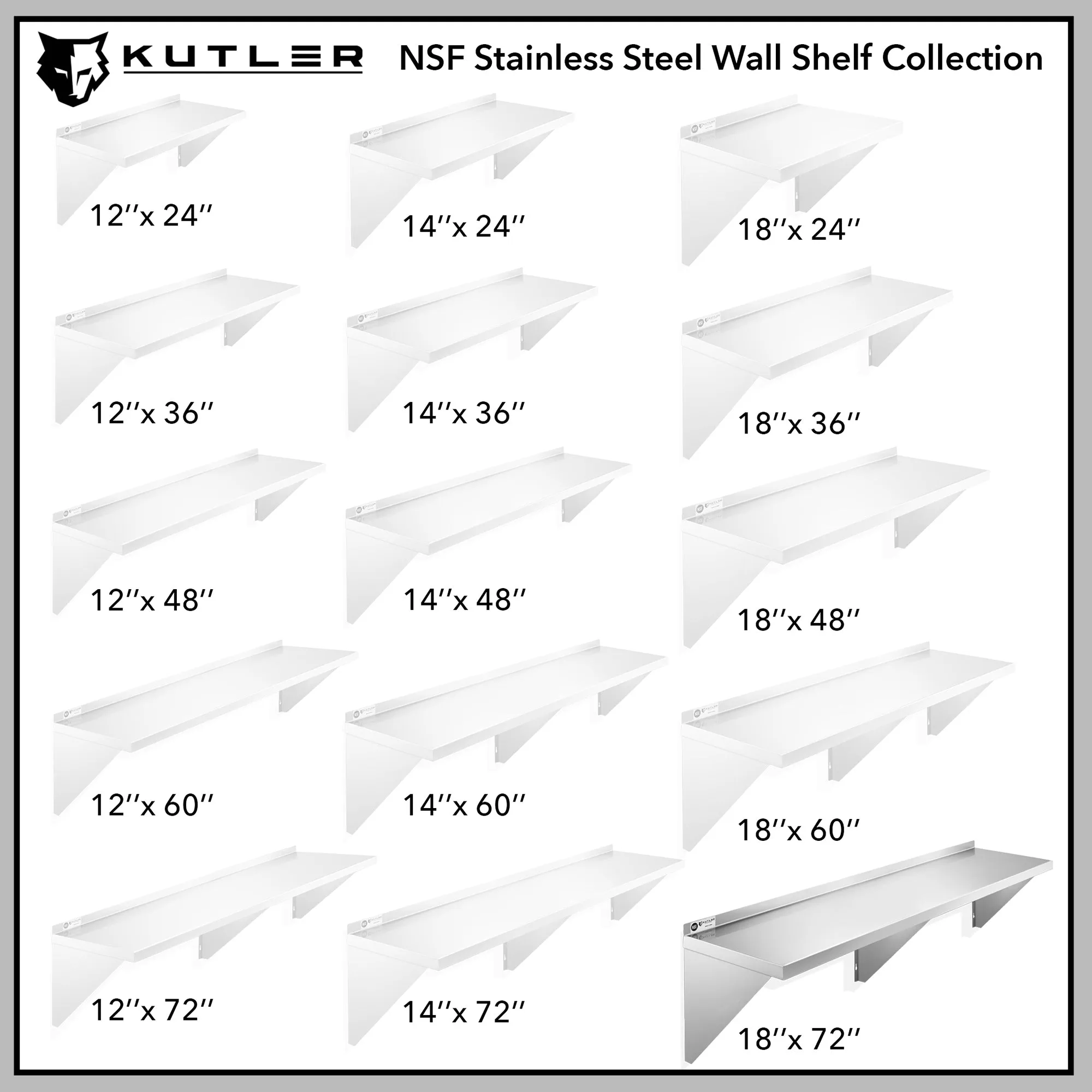 KUTLER Stainless Steel Shelf , NSF Commercial Kitchen Wall Shelving