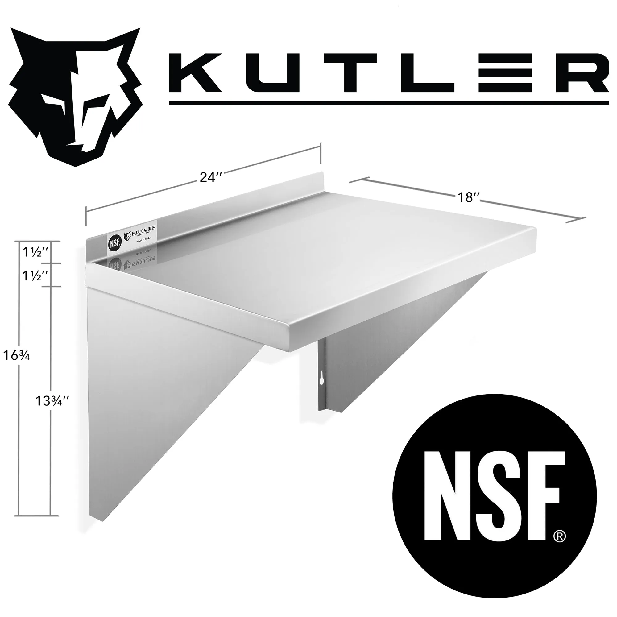 KUTLER Stainless Steel Shelf , NSF Commercial Kitchen Wall Shelving