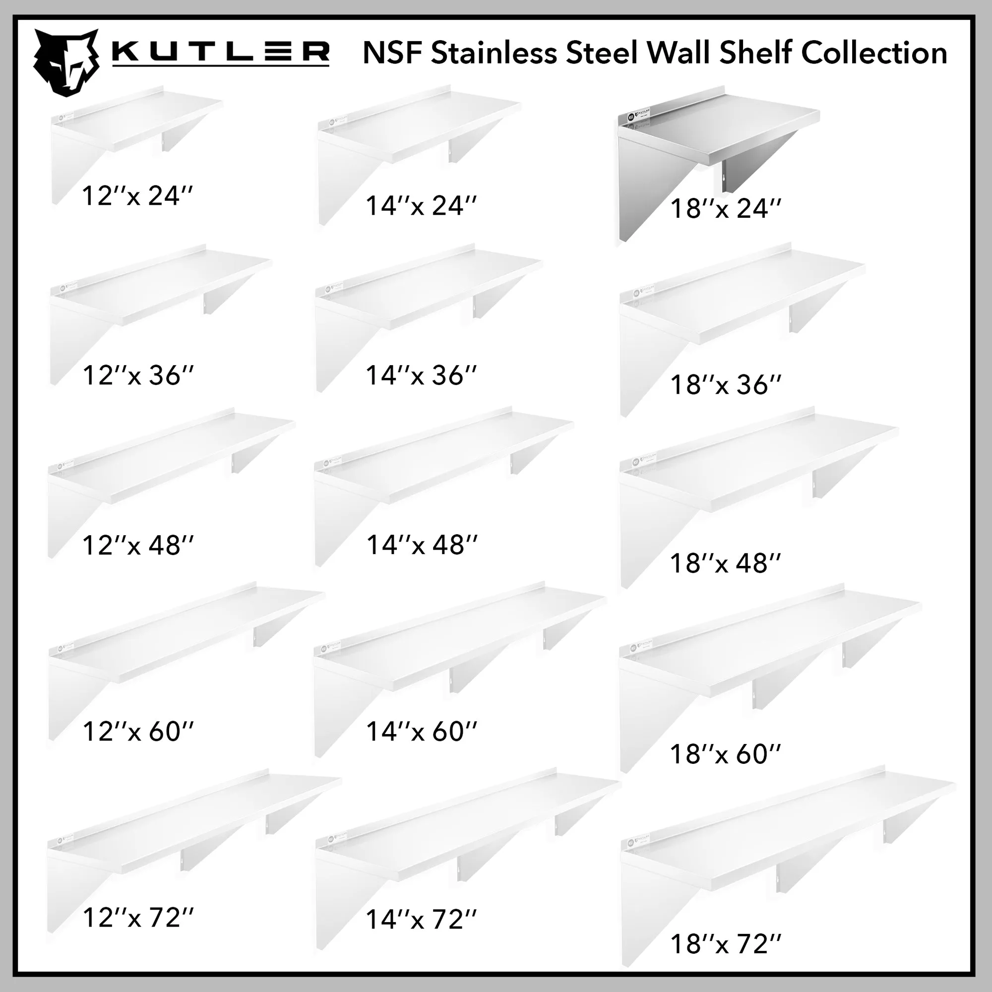 KUTLER Stainless Steel Shelf , NSF Commercial Kitchen Wall Shelving