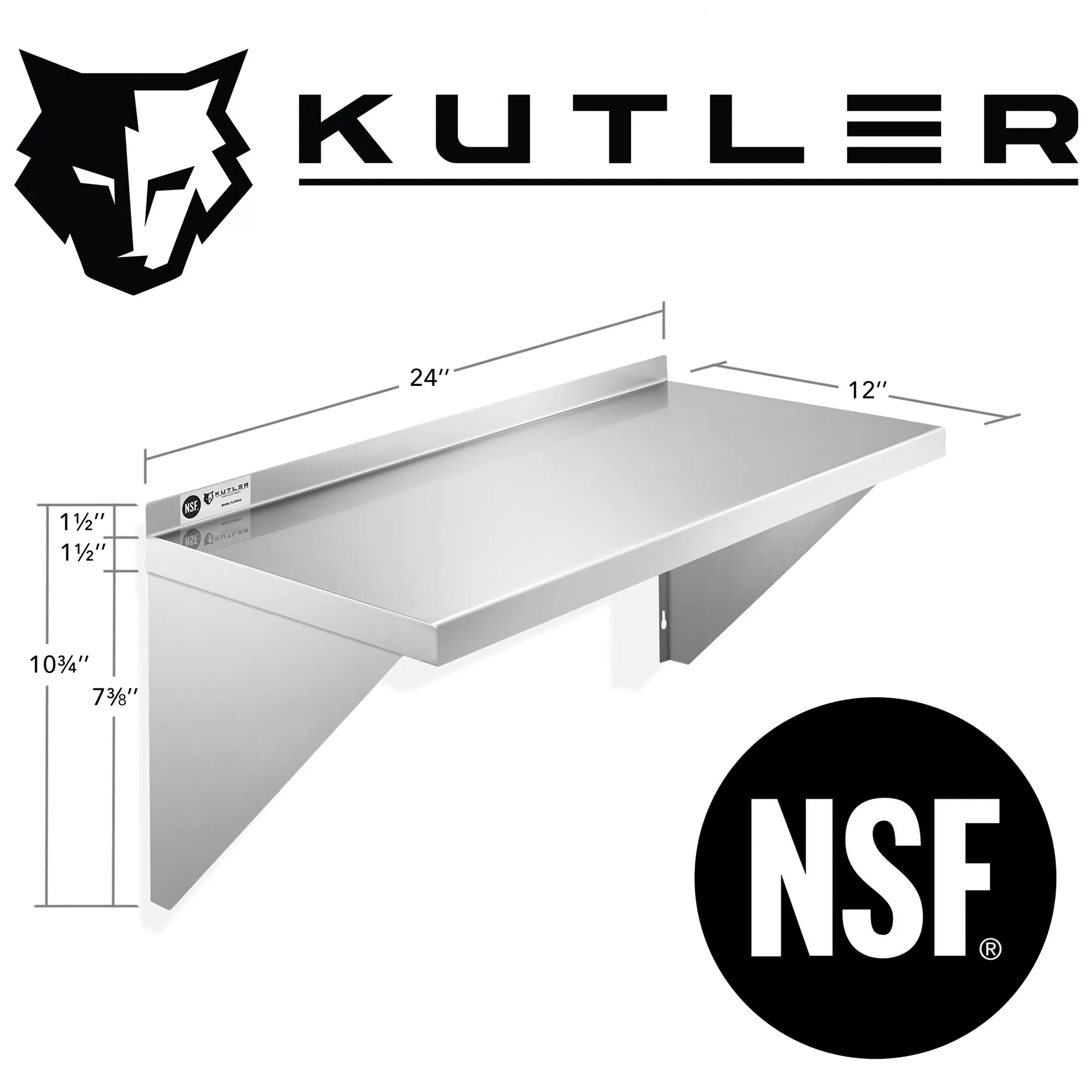 KUTLER Stainless Steel Shelf , NSF Commercial Kitchen Wall Shelving