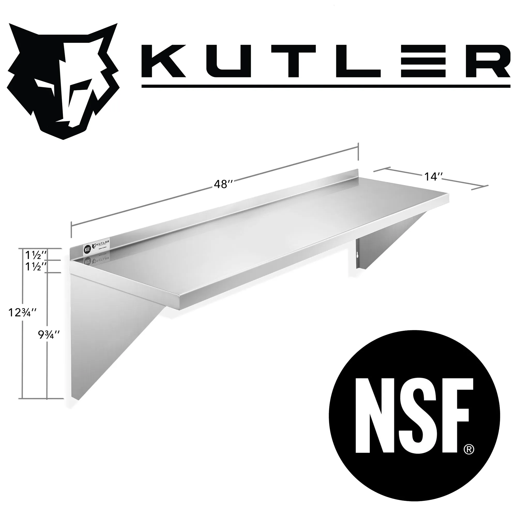 KUTLER Stainless Steel Shelf , NSF Commercial Kitchen Wall Shelving