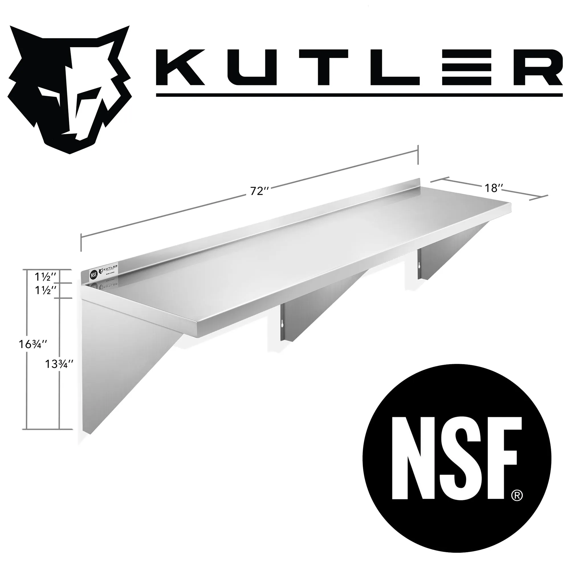 KUTLER Stainless Steel Shelf , NSF Commercial Kitchen Wall Shelving