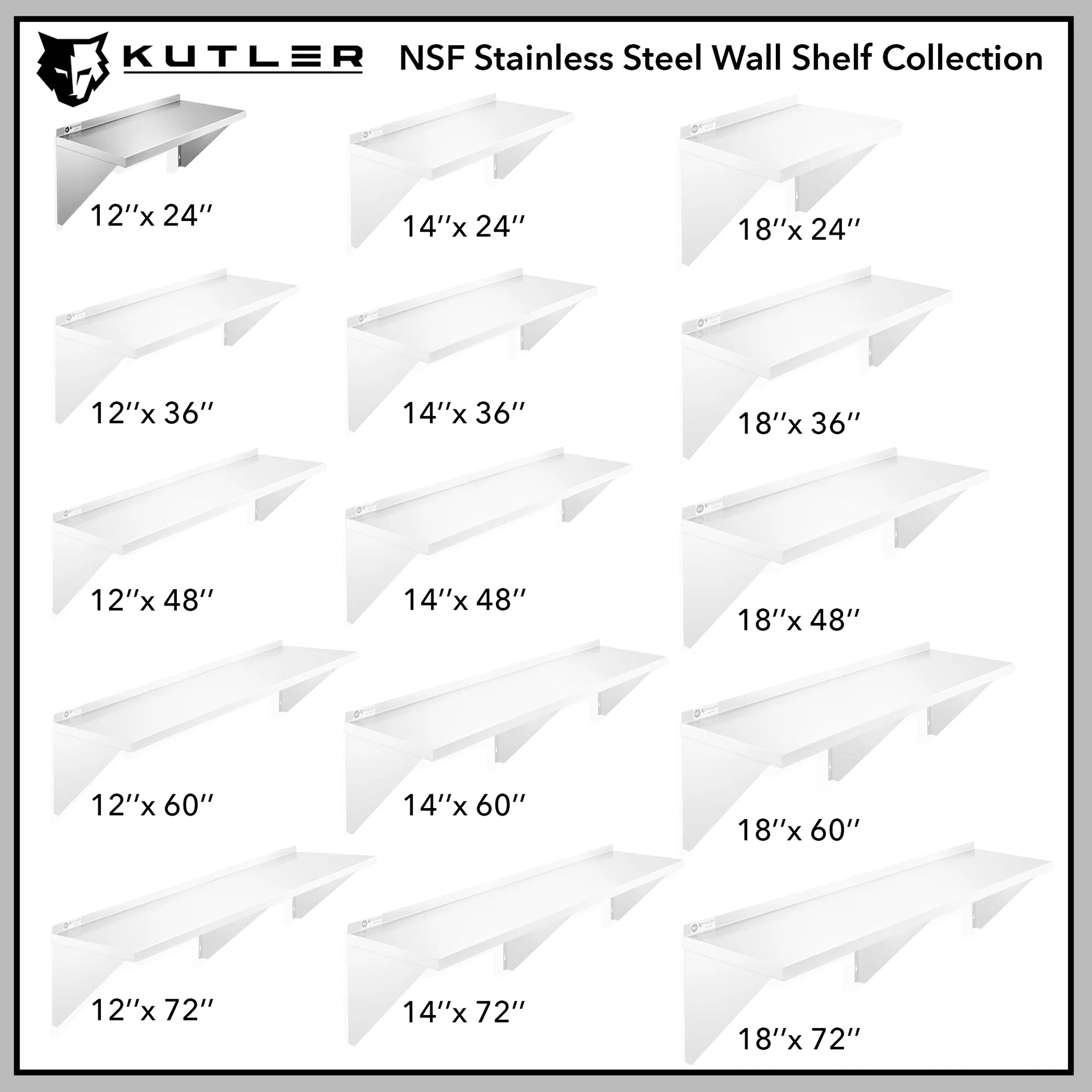 KUTLER Stainless Steel Shelf , NSF Commercial Kitchen Wall Shelving