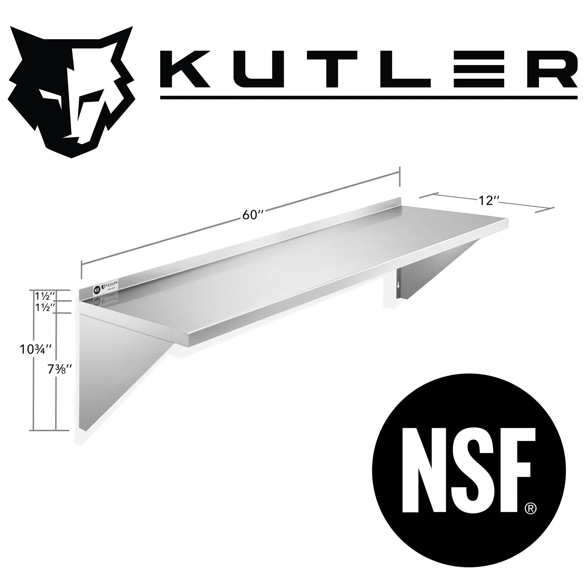 KUTLER Stainless Steel Shelf , NSF Commercial Kitchen Wall Shelving