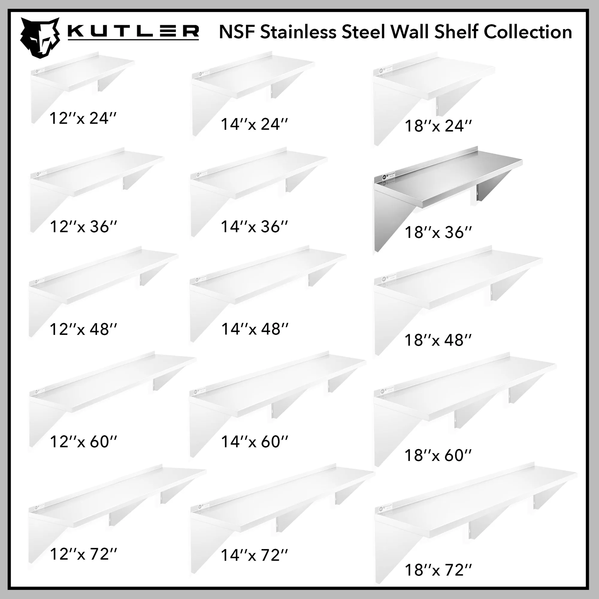 KUTLER Stainless Steel Shelf , NSF Commercial Kitchen Wall Shelving