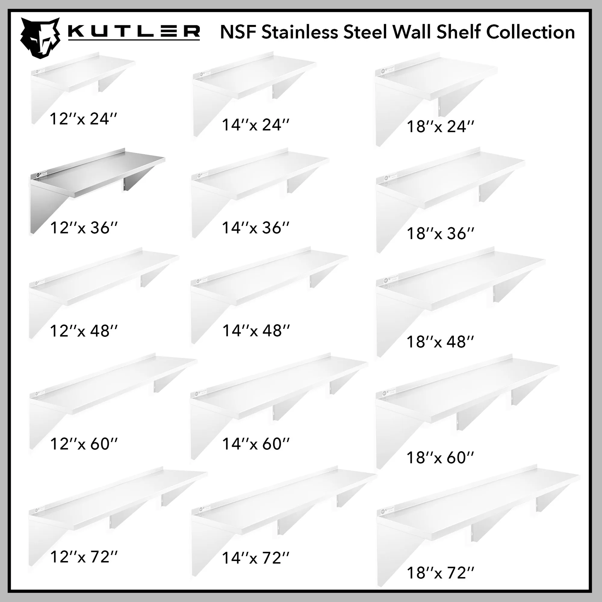 KUTLER Stainless Steel Shelf , NSF Commercial Kitchen Wall Shelving