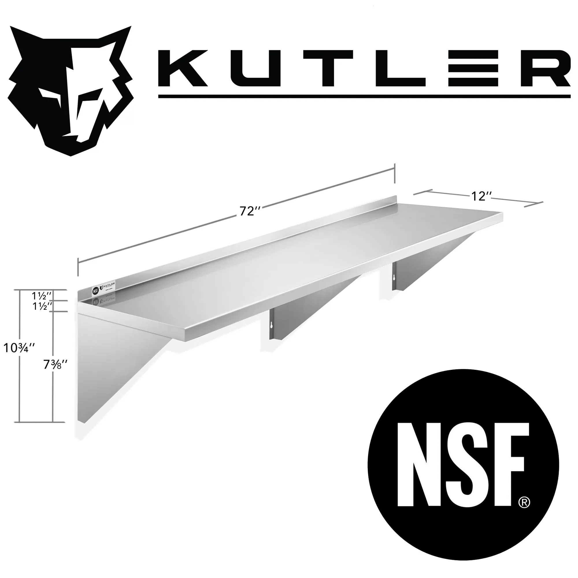 KUTLER Stainless Steel Shelf , NSF Commercial Kitchen Wall Shelving