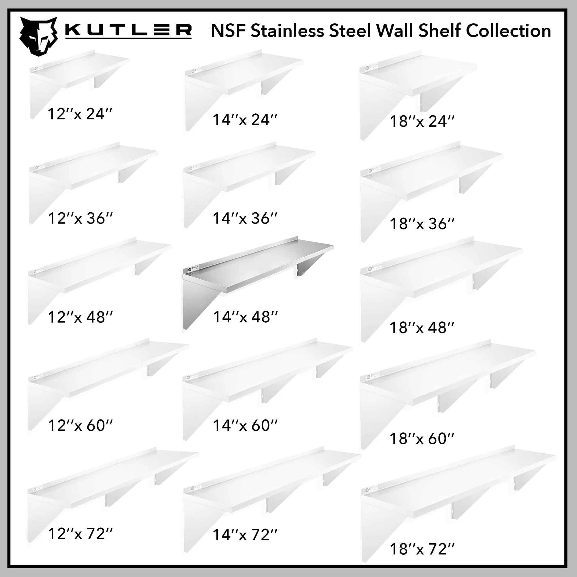 KUTLER Stainless Steel Shelf , NSF Commercial Kitchen Wall Shelving