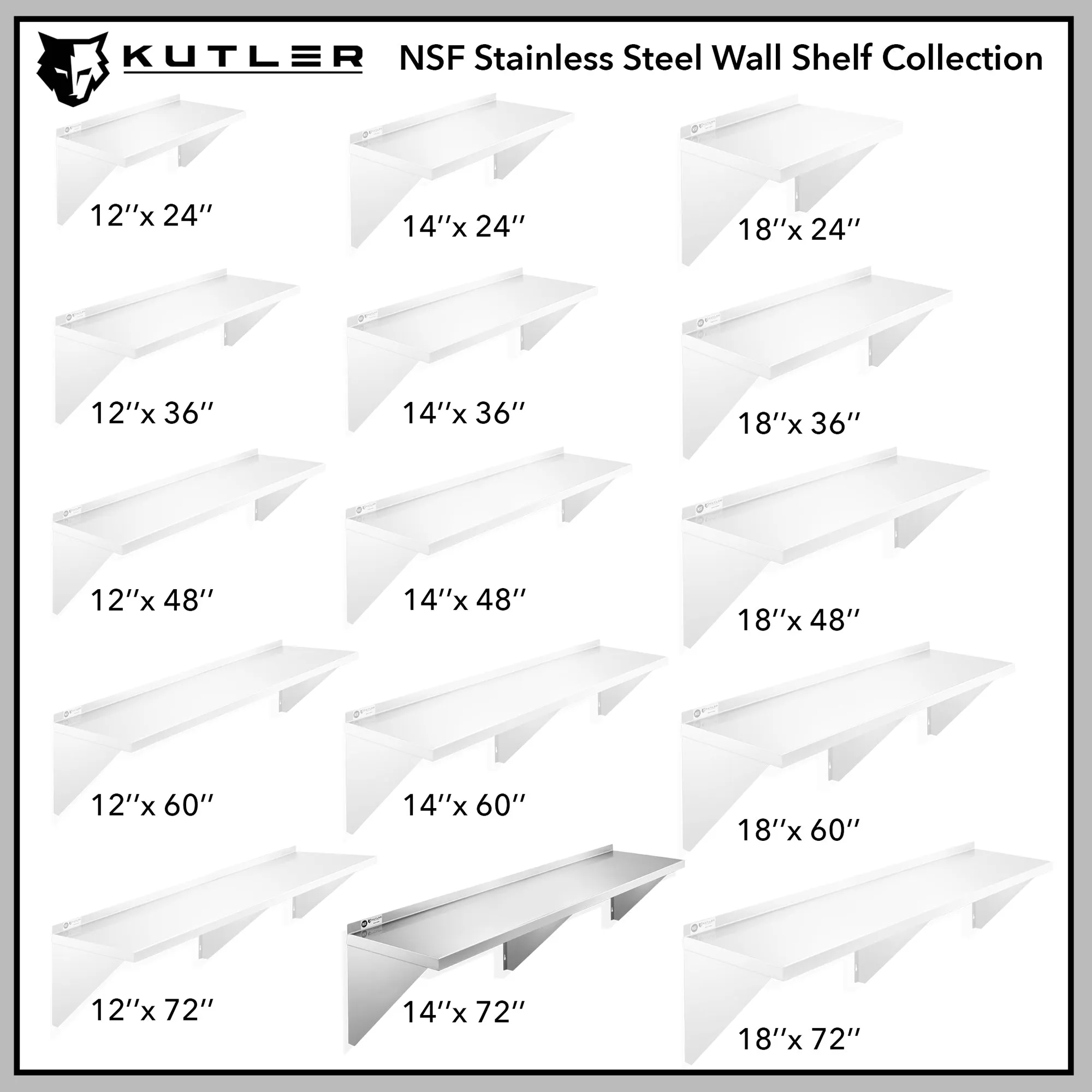 KUTLER Stainless Steel Shelf , NSF Commercial Kitchen Wall Shelving