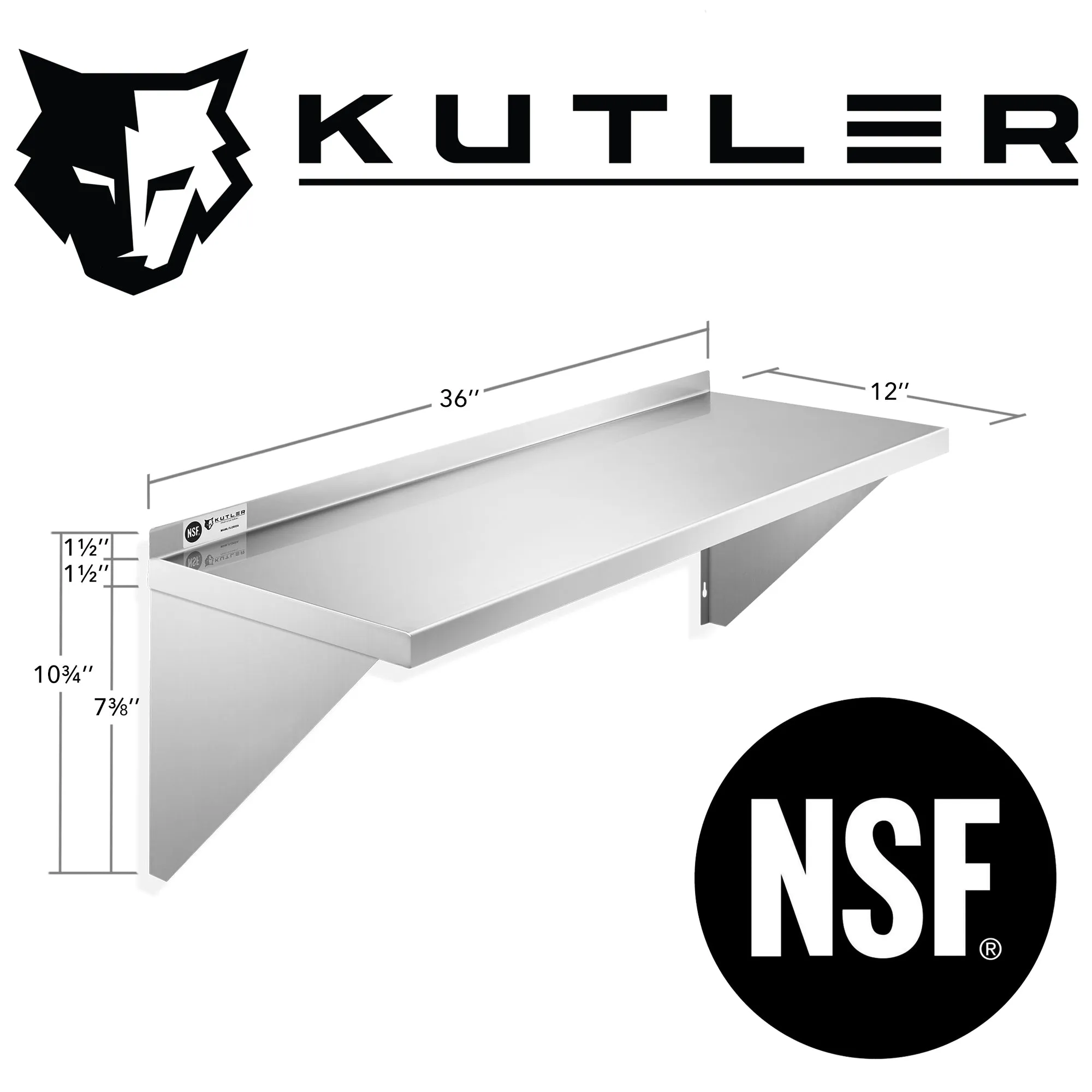 KUTLER Stainless Steel Shelf , NSF Commercial Kitchen Wall Shelving