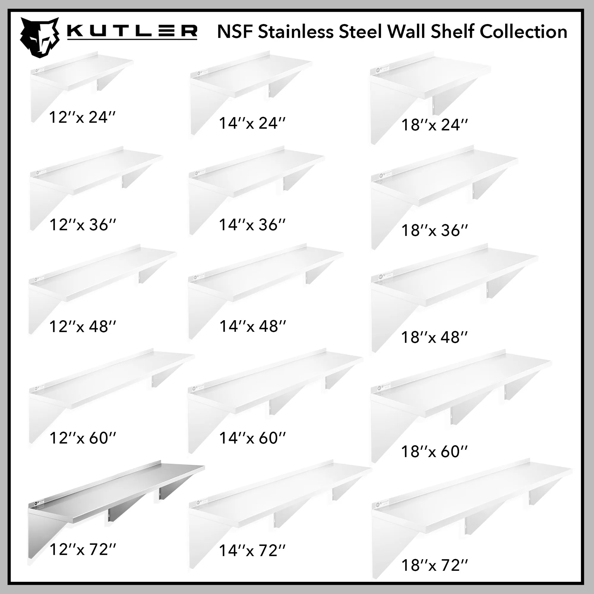 KUTLER Stainless Steel Shelf , NSF Commercial Kitchen Wall Shelving