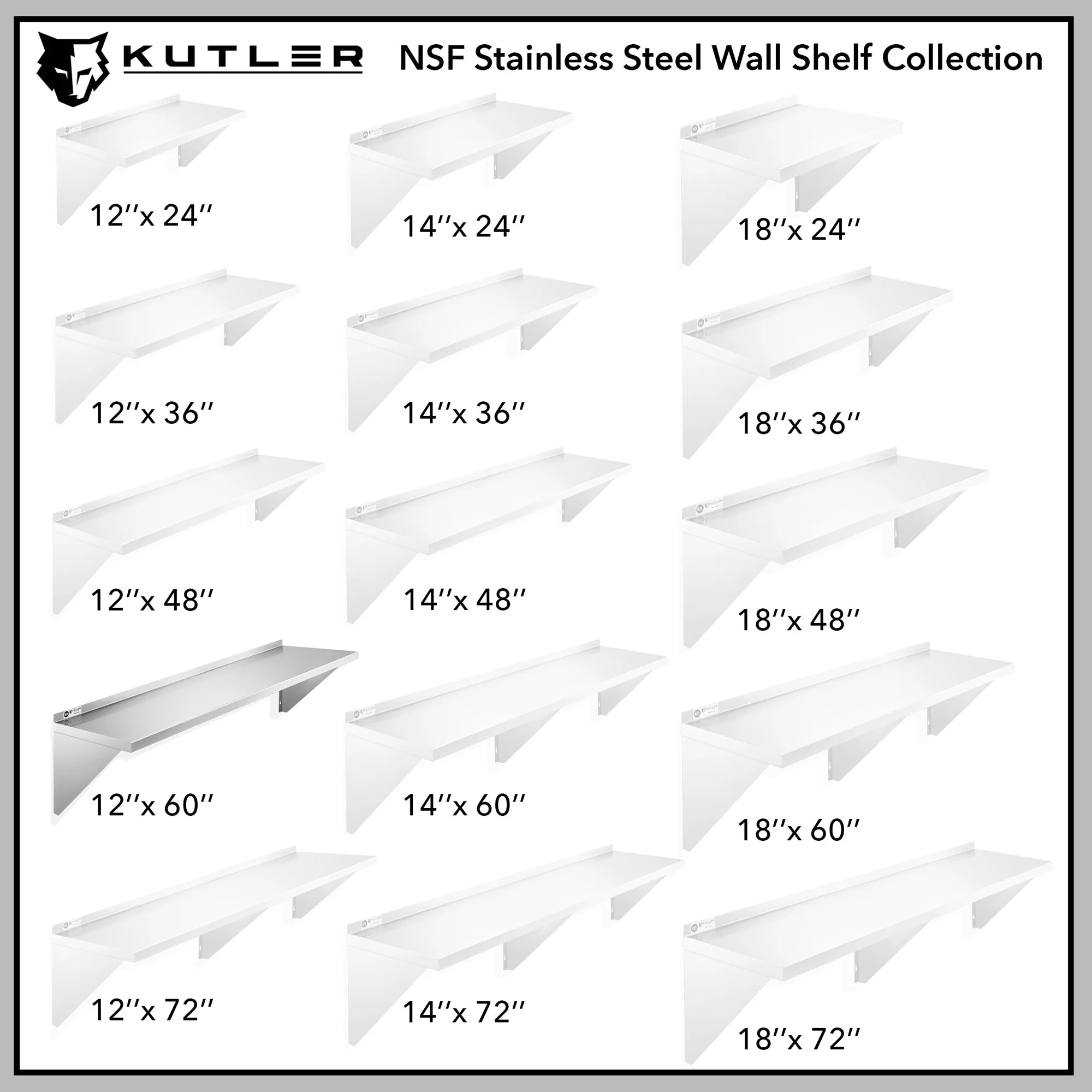 KUTLER Stainless Steel Shelf , NSF Commercial Kitchen Wall Shelving