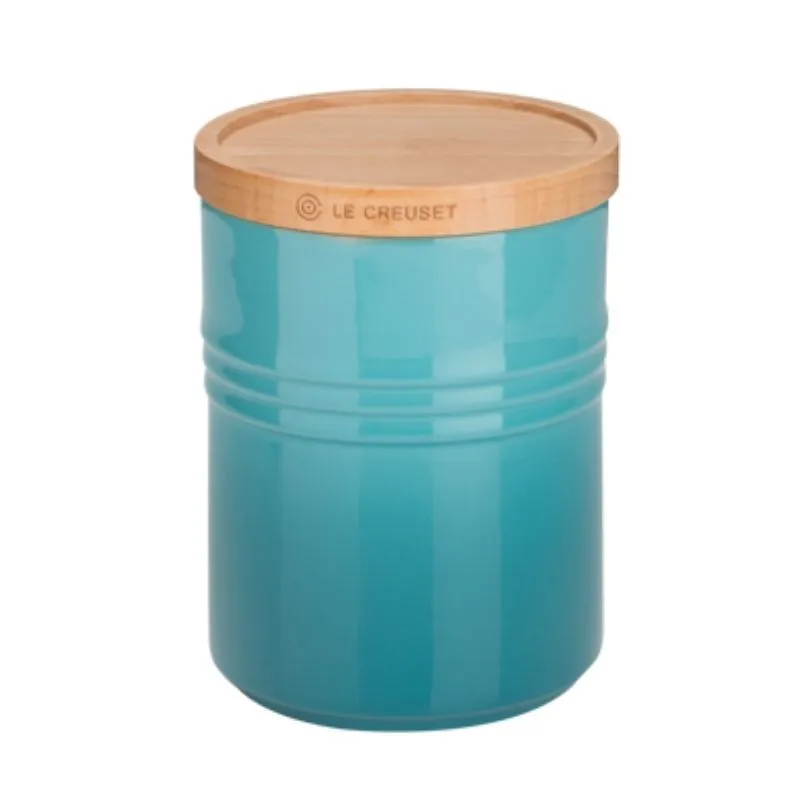 Le Creuset Stoneware Medium Storage Jar with Wooden Lid Teal