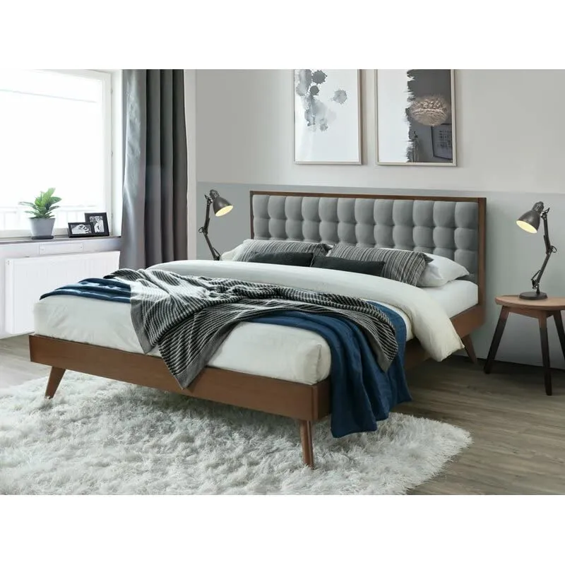 Queen Size Low Profile Upholstered Platform Bed by Lemon Tree Furniture - Grey, Engineered Wood, No Mattress Included - Fits 5 x 6.5 Ft Mattress - 12-Month Warranty