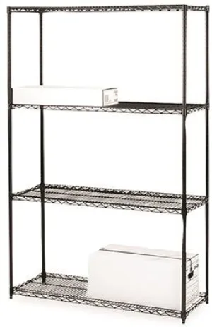 Lorell Industrial Starter Wire Shelving Unit' 4 Shelves' 4000 Lb. Capacity' Black' 48X18X72 In.