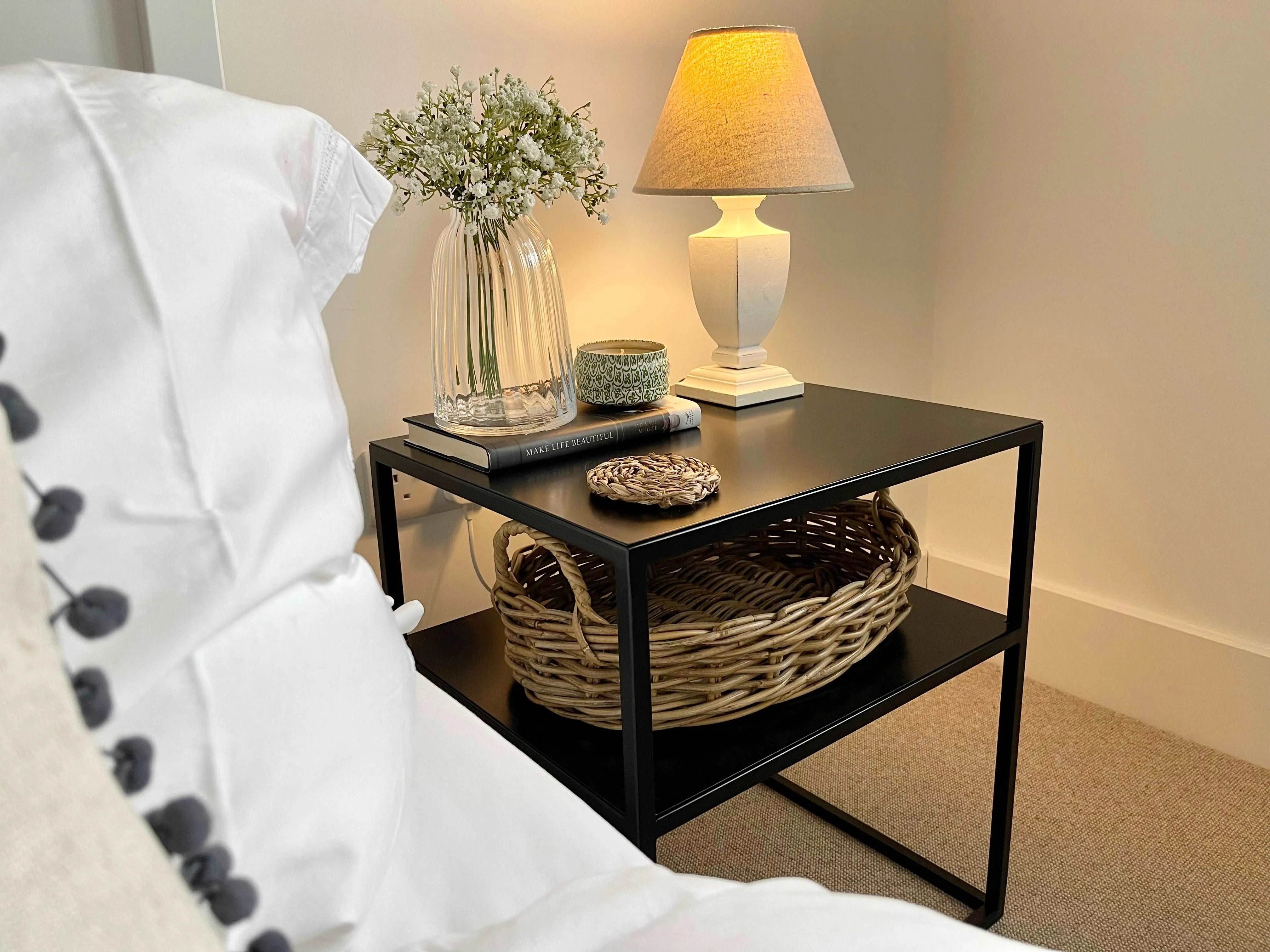 Matte Black Metal Bedside Table